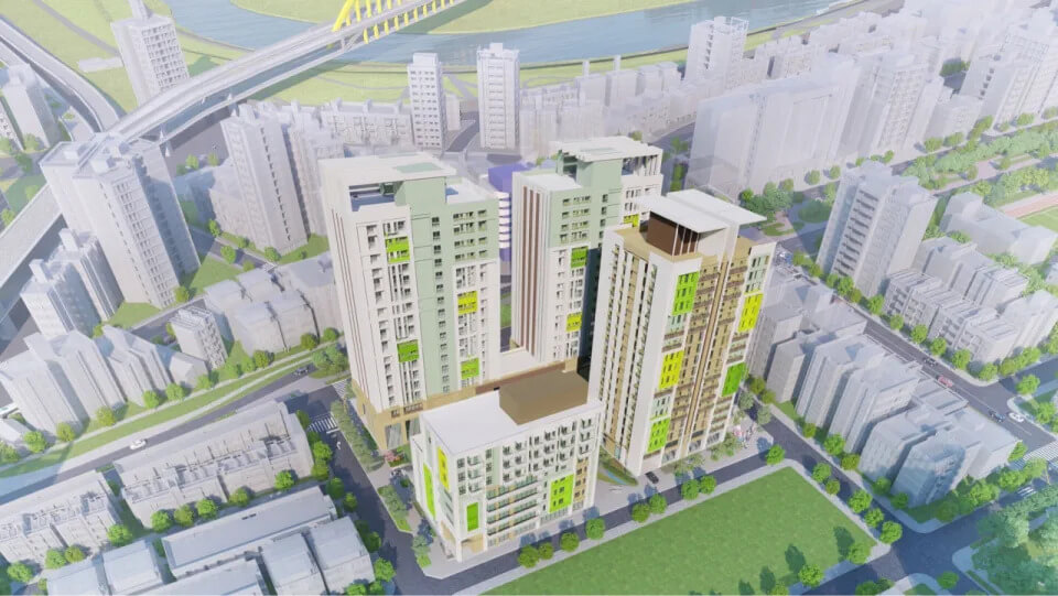 信義兒福A1都更完工後,將變身為300戶全齡出租住宅以及高齡日照社福設施,陳朝雄建築師規劃設計
