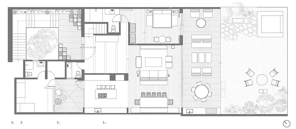 一樓平面圖 Plan　墨西哥住宅Casa Tres Árboles／dıreccıon