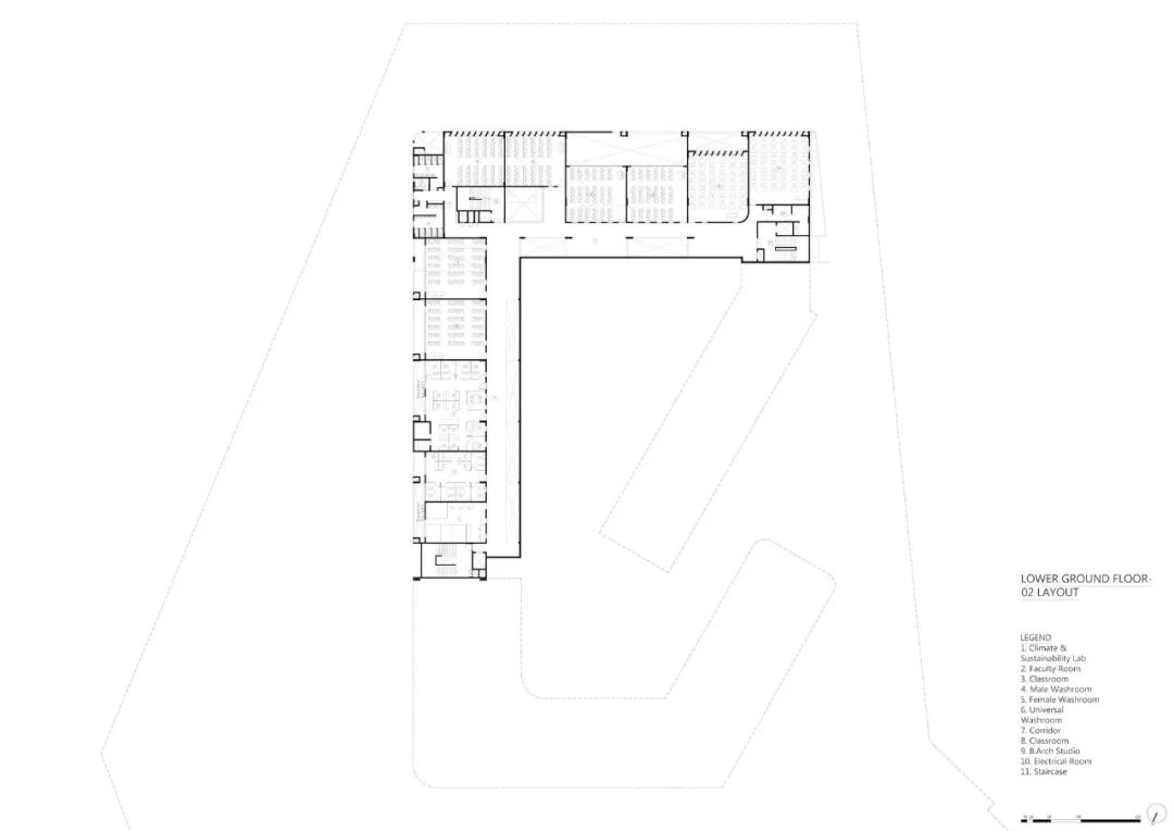 地下室平面圖 Plan 印度山谷中的建築學院MSAP Architecture & Design School／The Purple Ink Studio