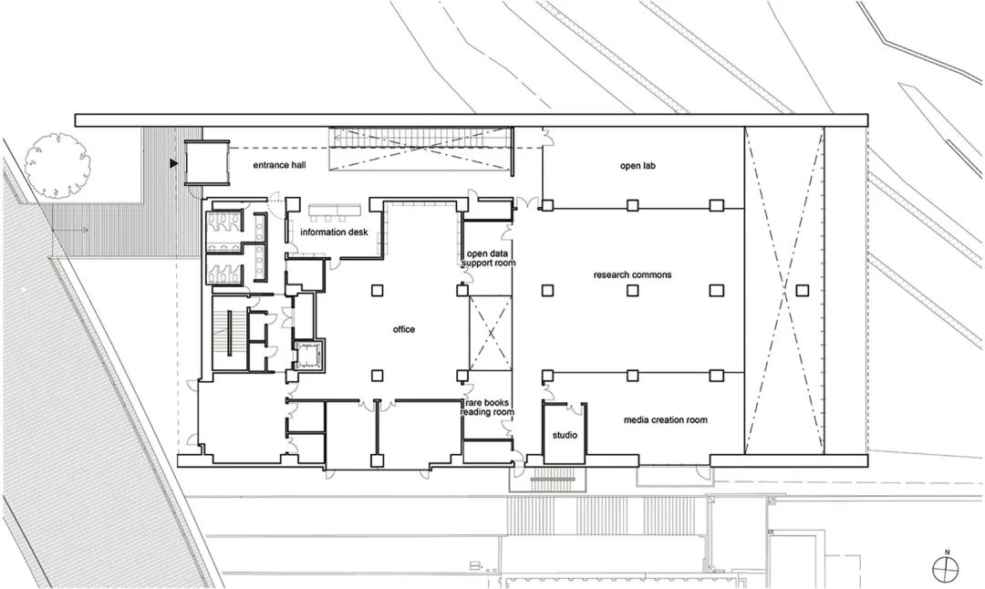 地面層平面圖 Plan 京都大學桂圖書館／岸和郎+ K.ASSOCIATES/Architects