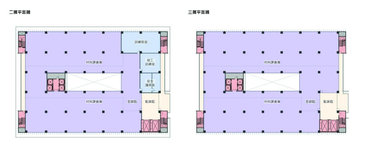 二層及三層平面圖 桃園區營業處配電材料大樓競圖／境向聯合建築師事務所