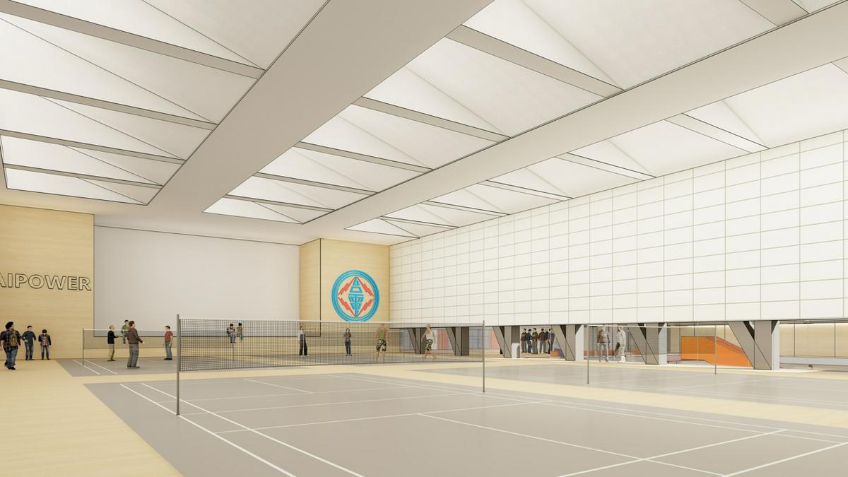 建築模擬圖：排球場 桃園區營業處配電材料大樓競圖／境向聯合建築師事務所
