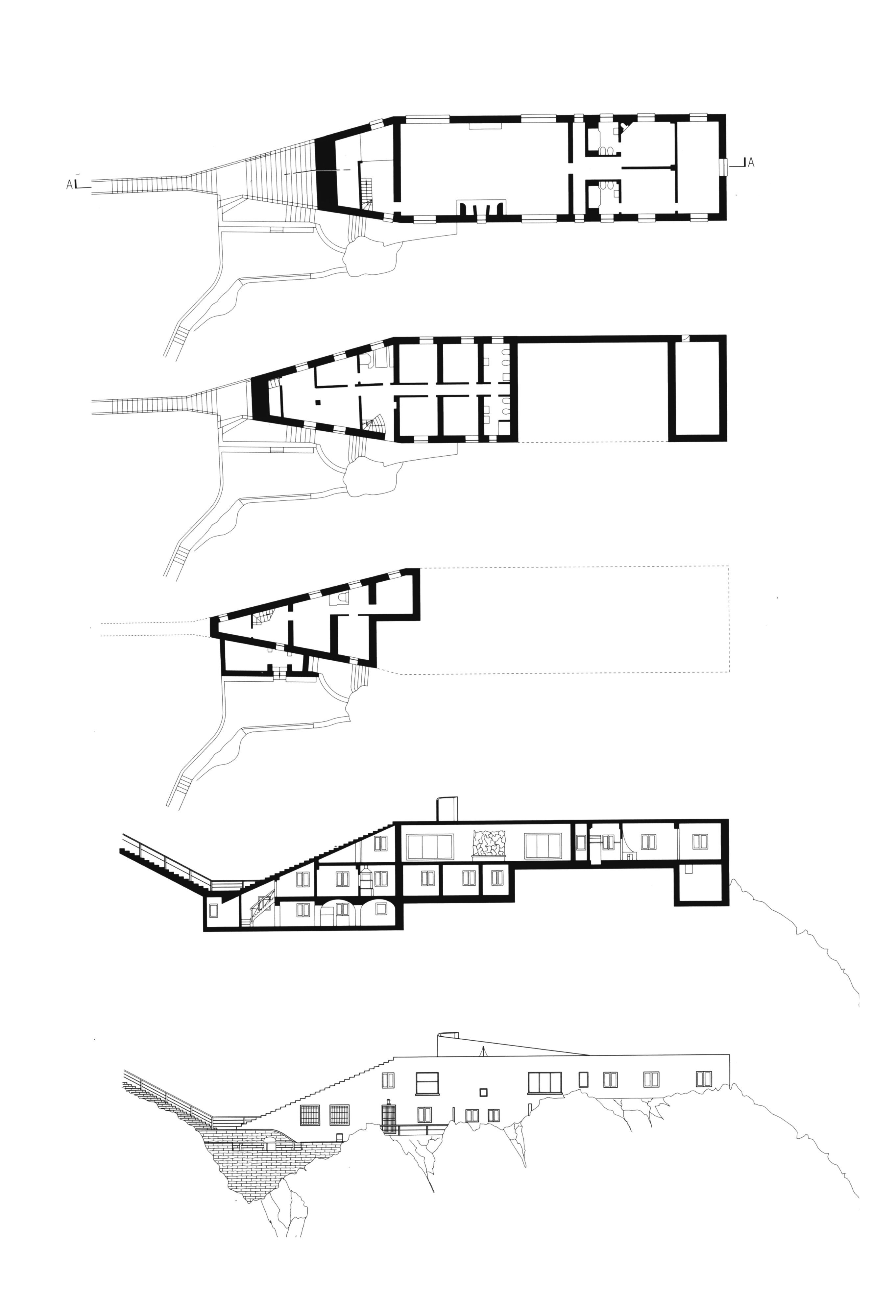 Casa Malaparte別墅平面圖及剖面圖 Plan Section Drawings