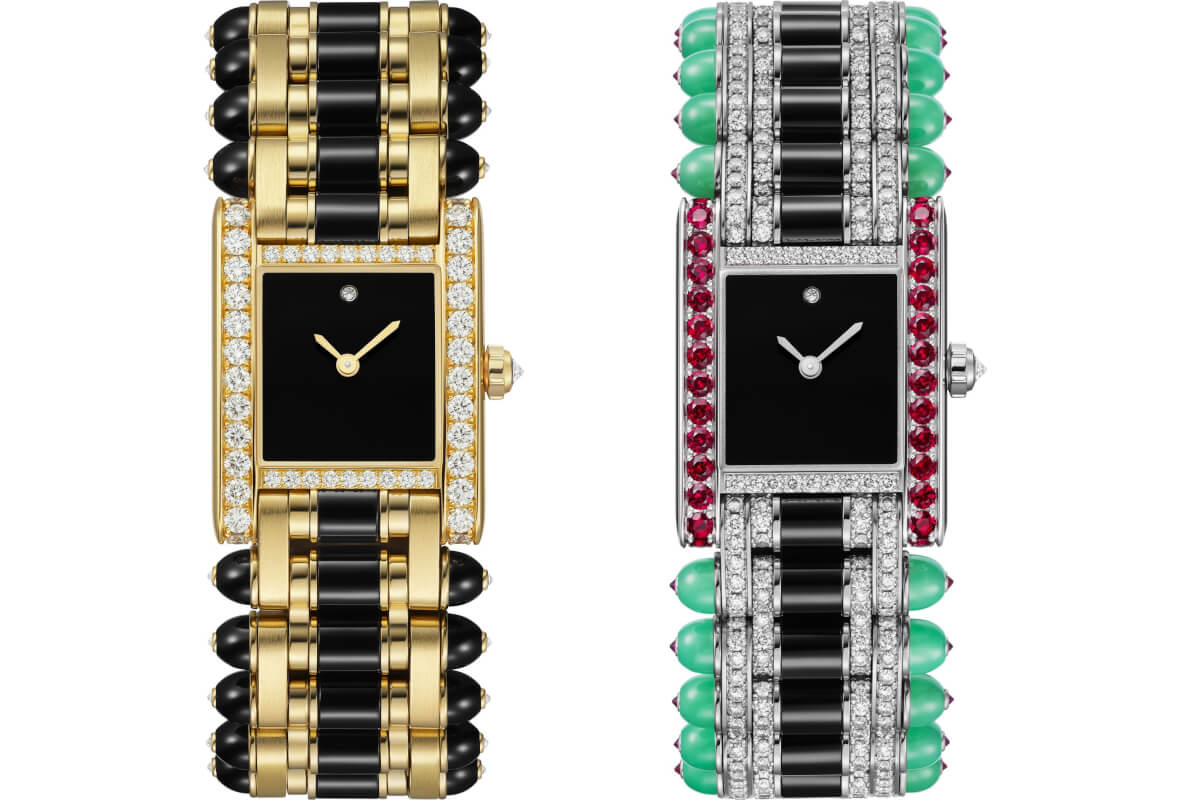 Cartier Tank珠寶腕錶系列2023卡地亞新款腕錶，黃K金鑲鑽及縞瑪瑙大型款