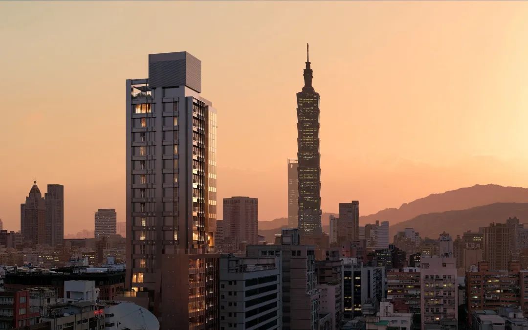 耑岫的基地位於信義區與文昌區的交界處，前方面向寬闊的商業大道，而後方則靠近充滿日常氣息的文青小街。這種地理位置的獨特性，讓耑岫在設計上與周圍環境完美融合© WAX Architectural Visualizations, courtesy of OMA