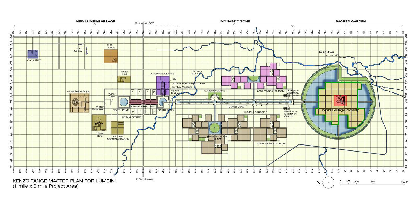 日本建築師丹下健三設計的藍毗尼總規劃圖(lumbini master plan)