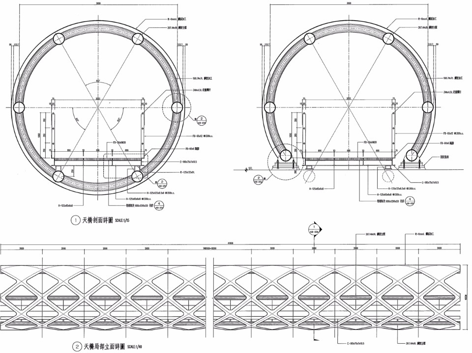 空橋剖面及立面詳圖；圖片提供：張哲夫建築師事務所