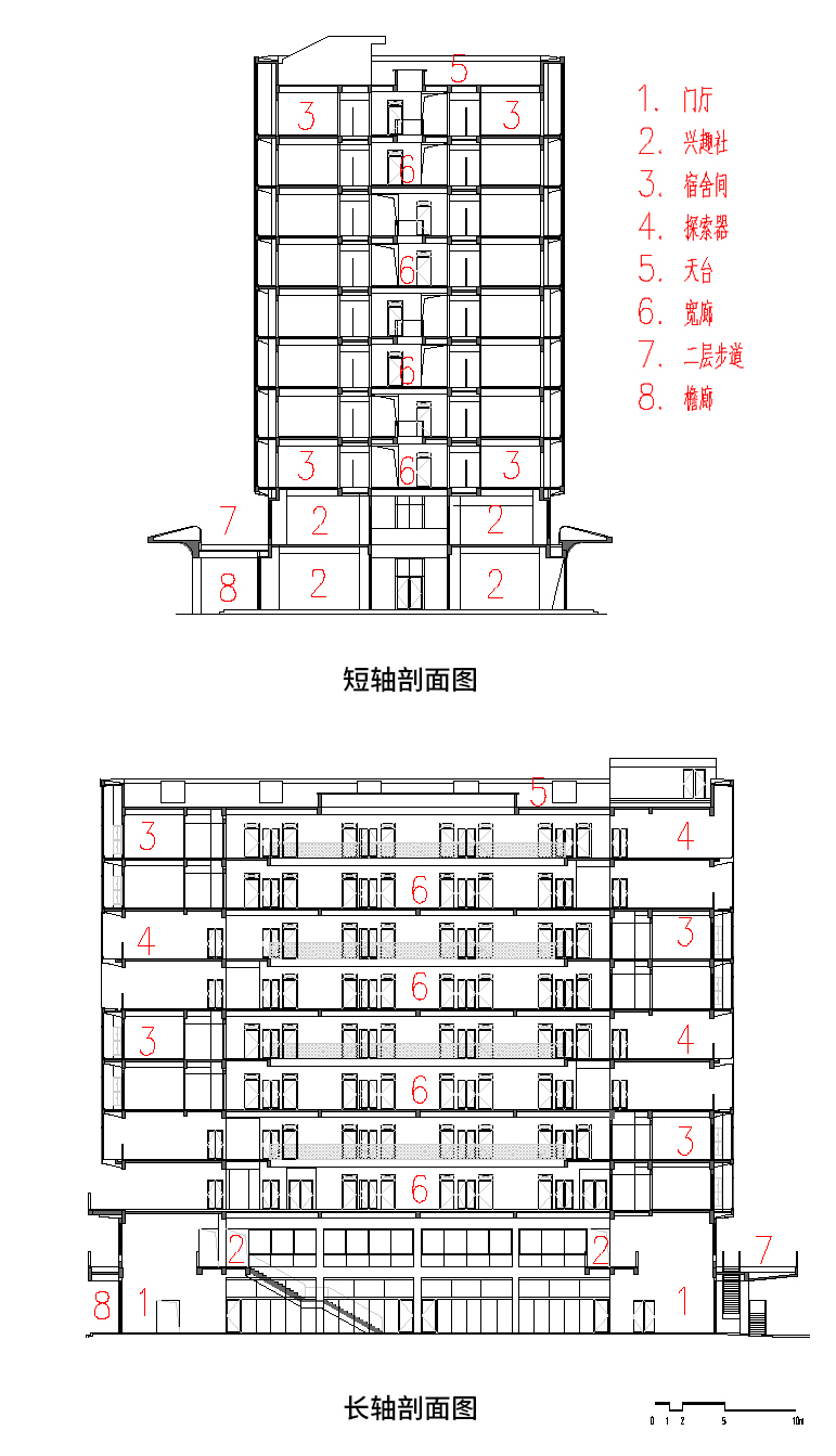 中國美術學院良渚校區一期 張永和 非常建築 高層宿舍剖面圖  ©非常建築