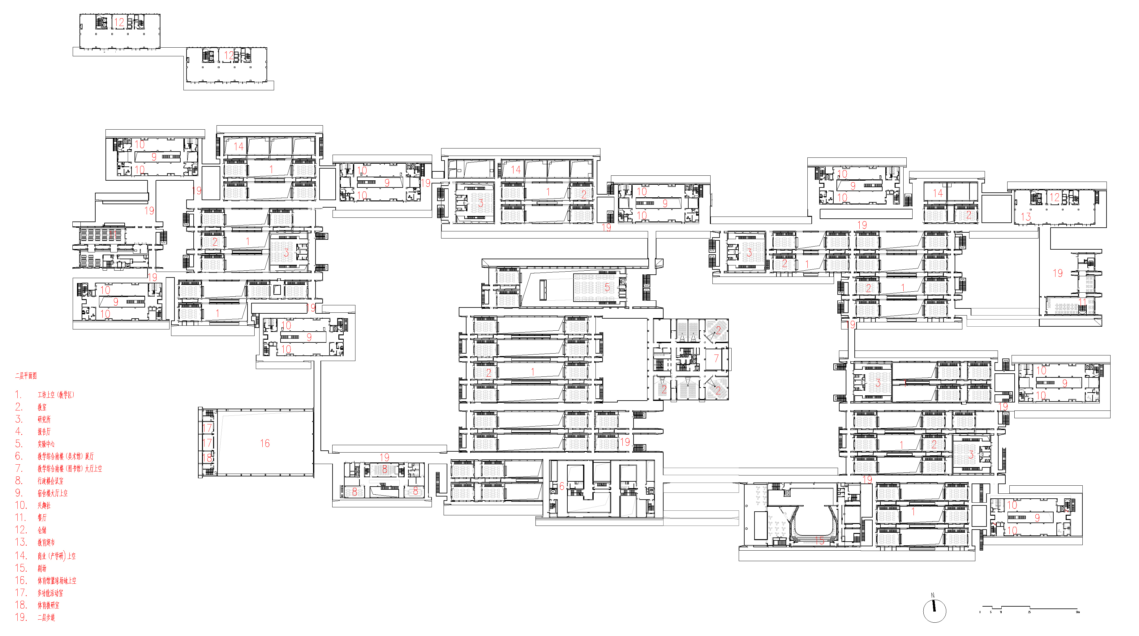 中國美術學院良渚校區一期 張永和 非常建築 校區二層平面圖  ©非常建築