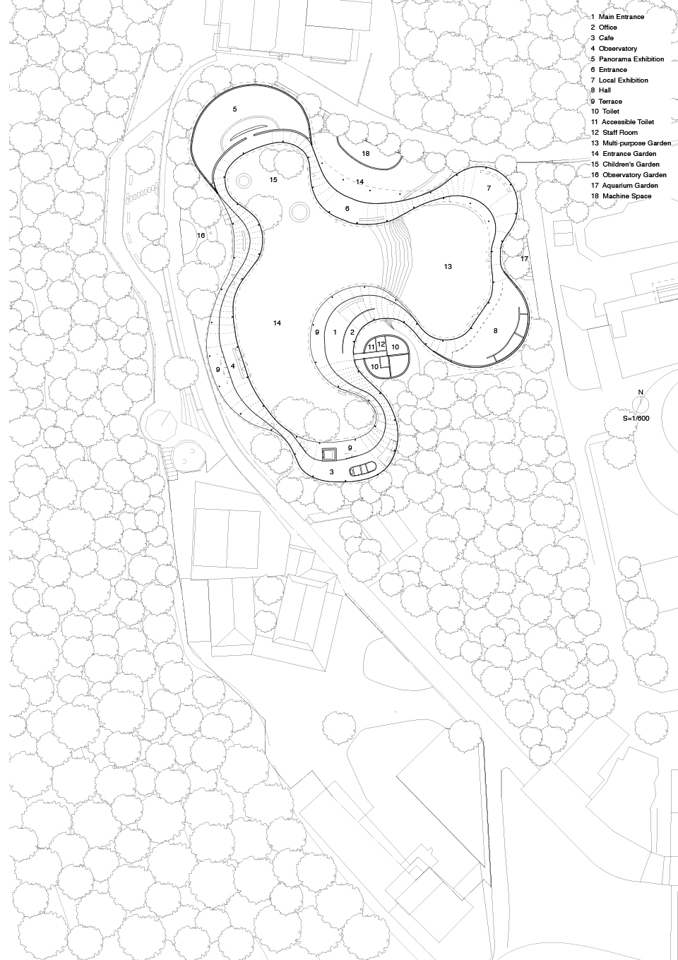 周防貴之 日本四國建築 高松市屋島山上やしまーる瞭望台 二層平面圖，upper floor plan © SUO + Style-A