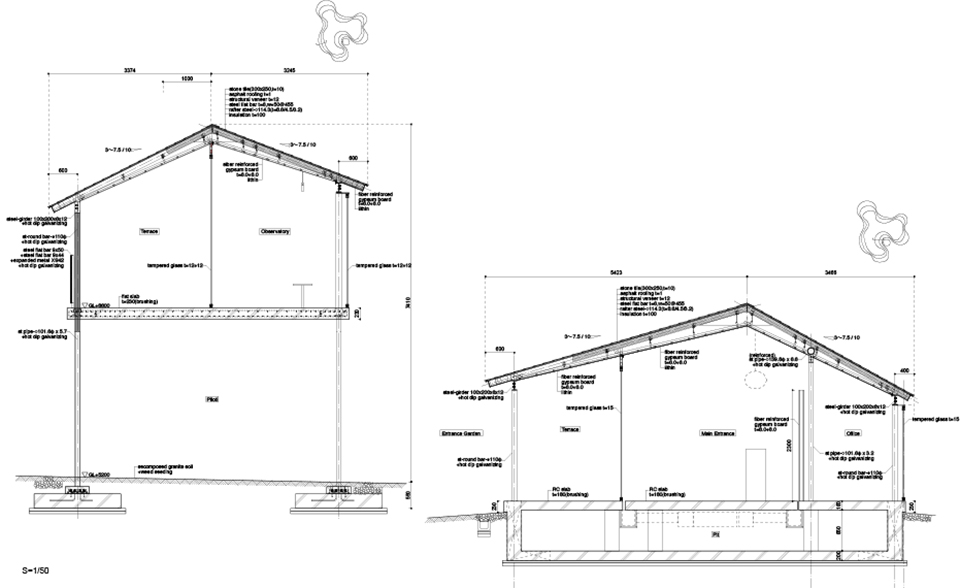 周防貴之 日本四國建築 高松市屋島山上やしまーる瞭望台 細部剖面圖 Detailed Sections © SUO + Style-A