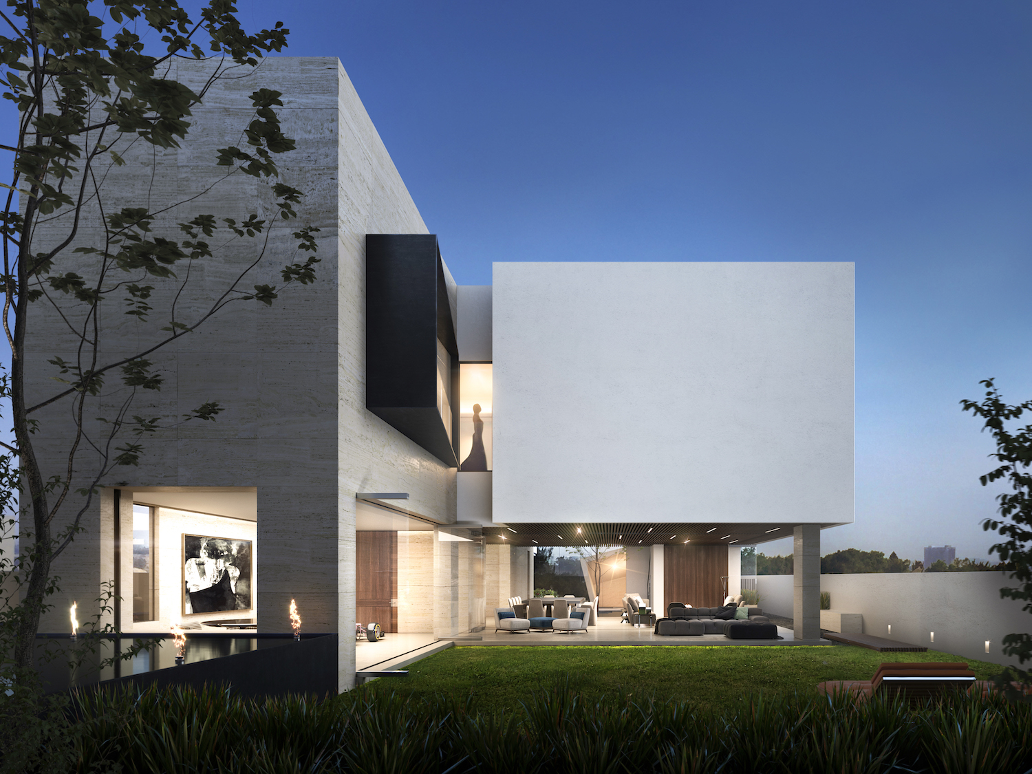 backyard garden at a modern house in Mexico 