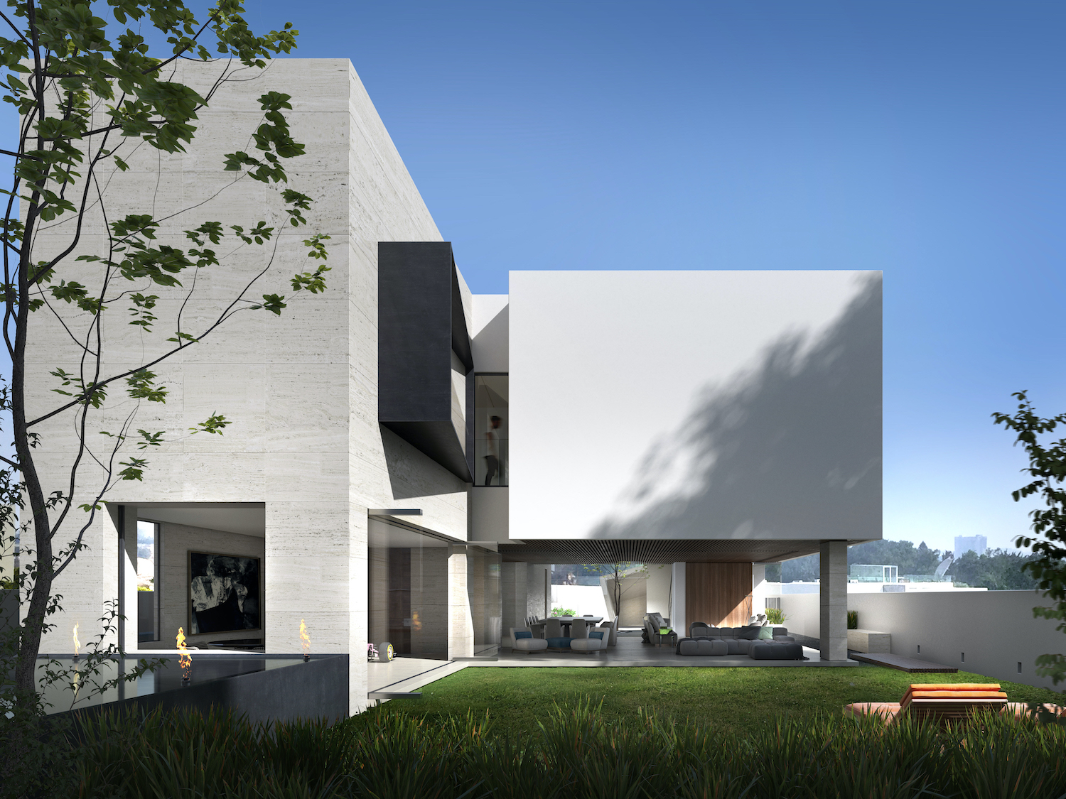 garden design with green trees and grass