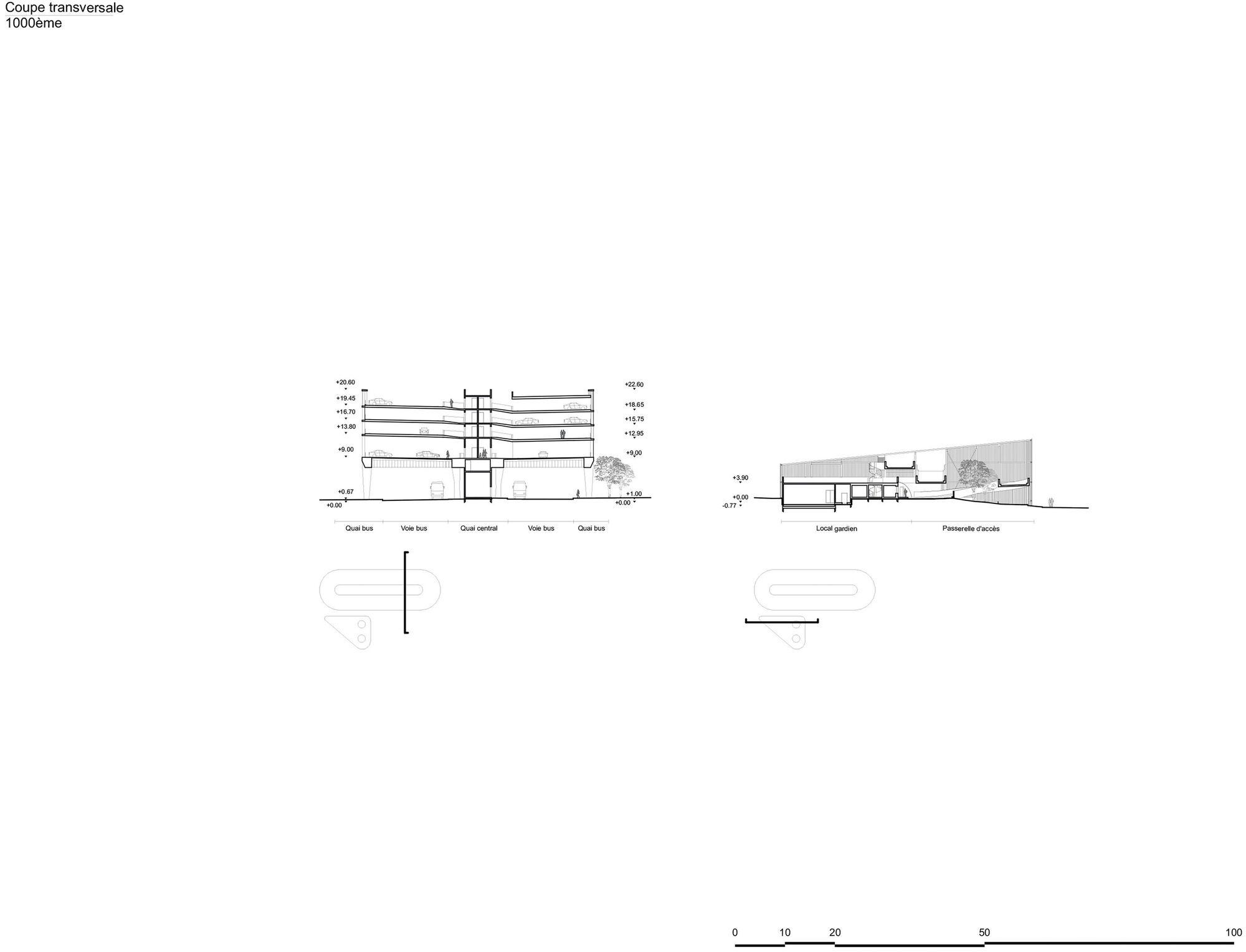 剖面圖 Section 法國 Cesson - Viasilva (métro de Rennes) 捷運地鐵站 Ateliers O-S architectes