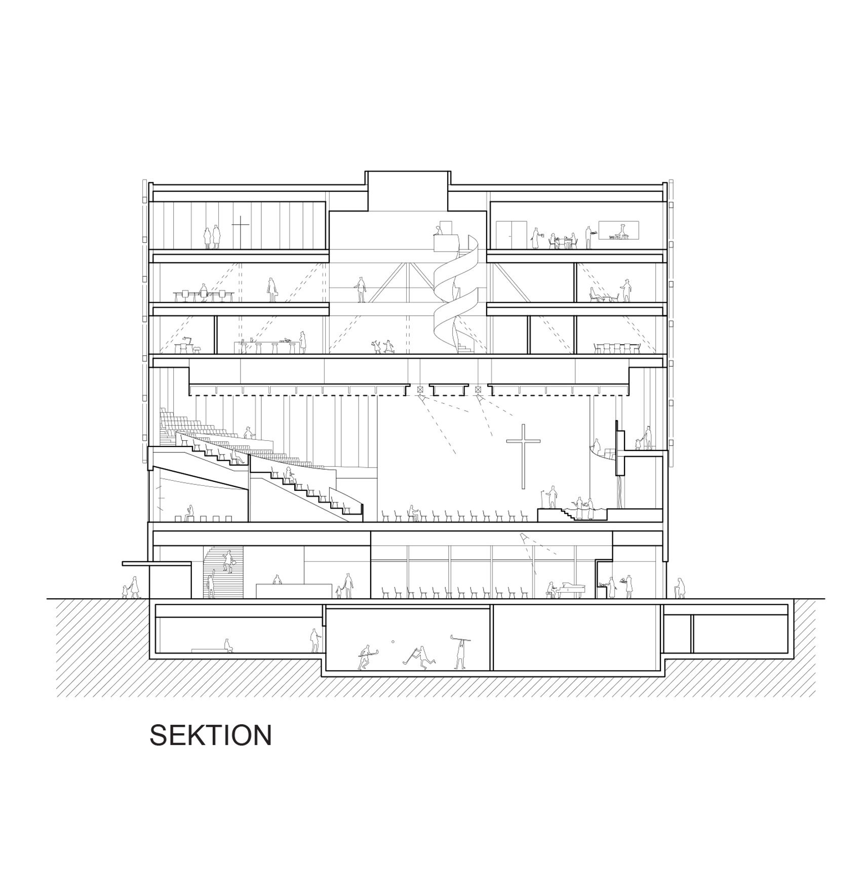 剖面圖 Section  Smyrnaförsamlingen i Göteborg、Frihamnskyrkan Church