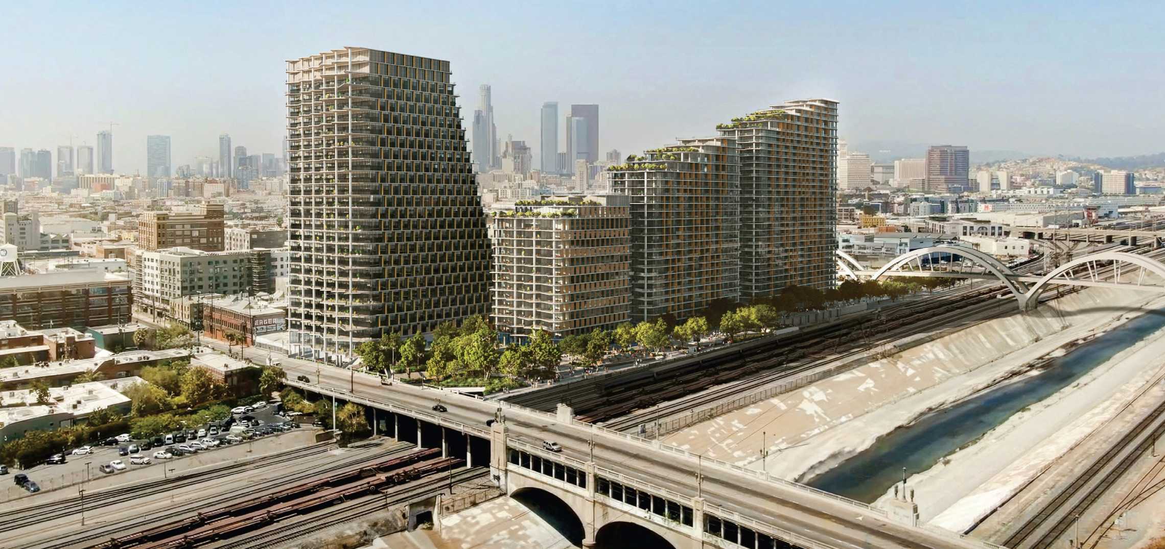 670 Mesquit街的開發案,佔地廣闊,橫跨洛杉磯河西側,介於第六街和第七街高架橋之間