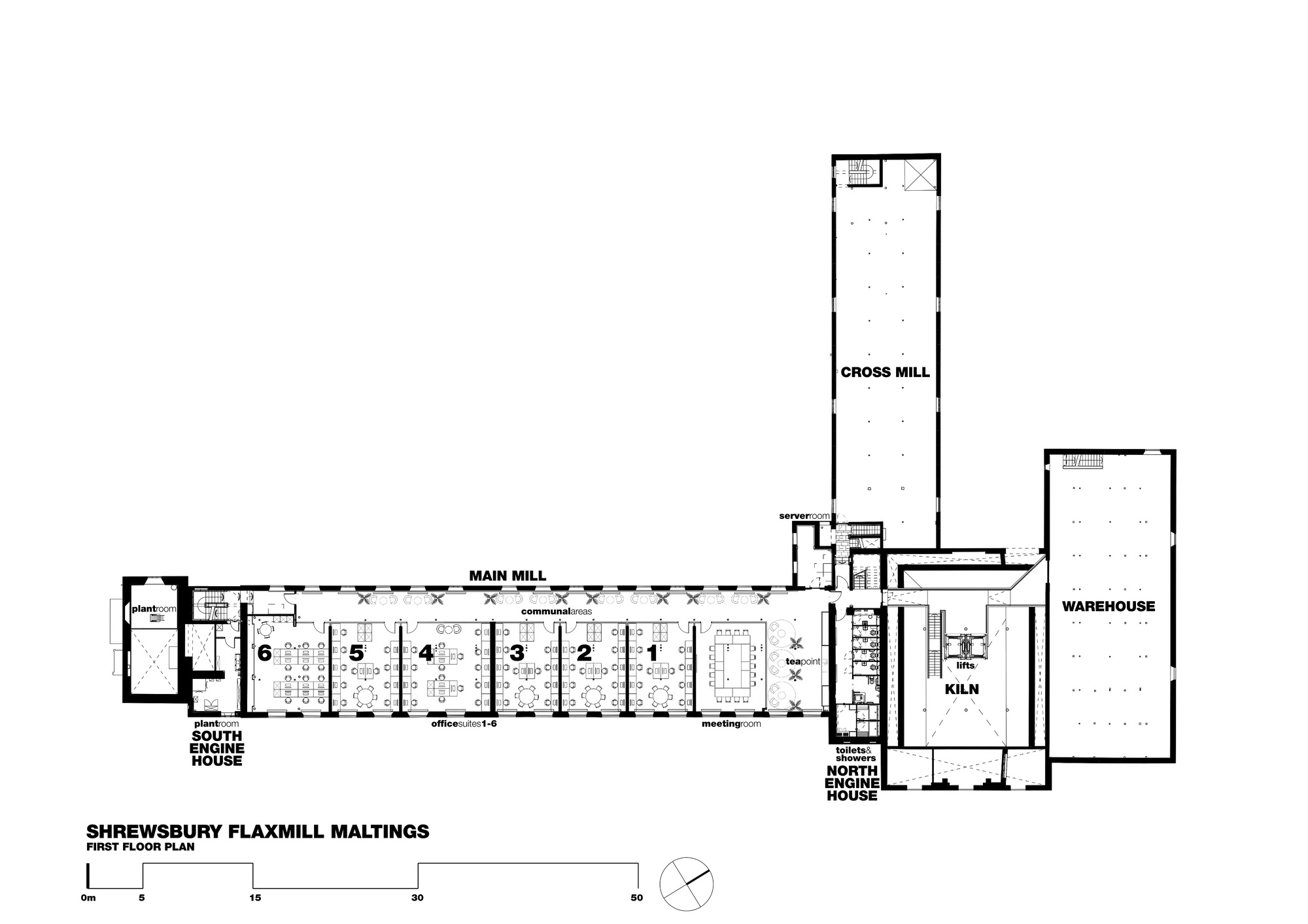 英國一級古蹟修復Shrewsbury Flaxmill Maltings 舊建築再利用 Feilden Clegg Bradley Studios 平面圖 Plan