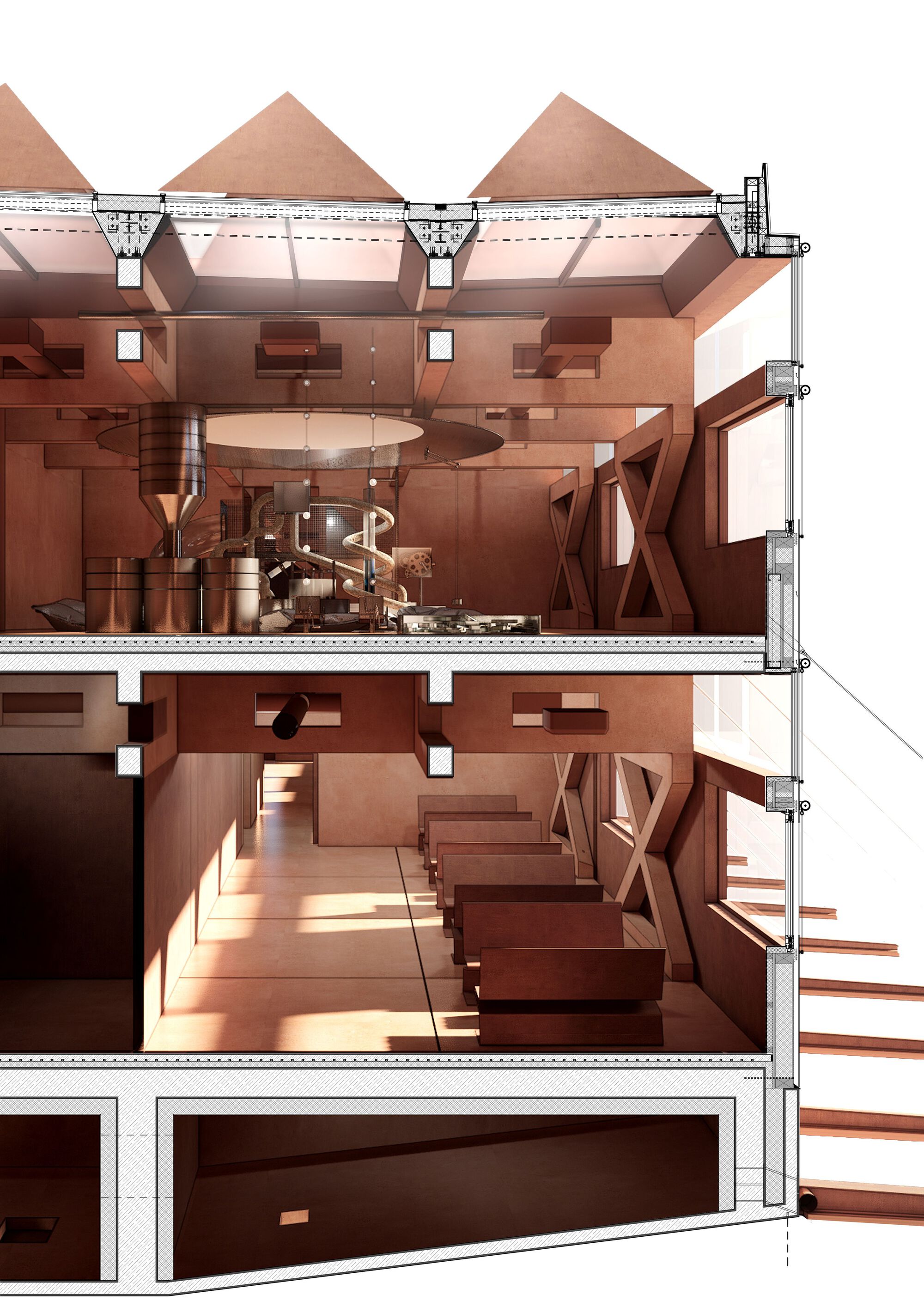 剖面圖 Section 捷克建築 GAMPA and Sféra with Public Spaces of Automatic Mills Winternitzovy automatické Mlýny