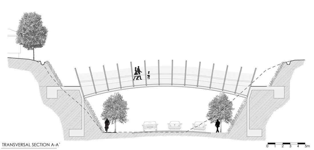 剖面圖 Section 木造人行步橋 智利 Wood Pedestrian Bridge Zapallar Enrique Browne