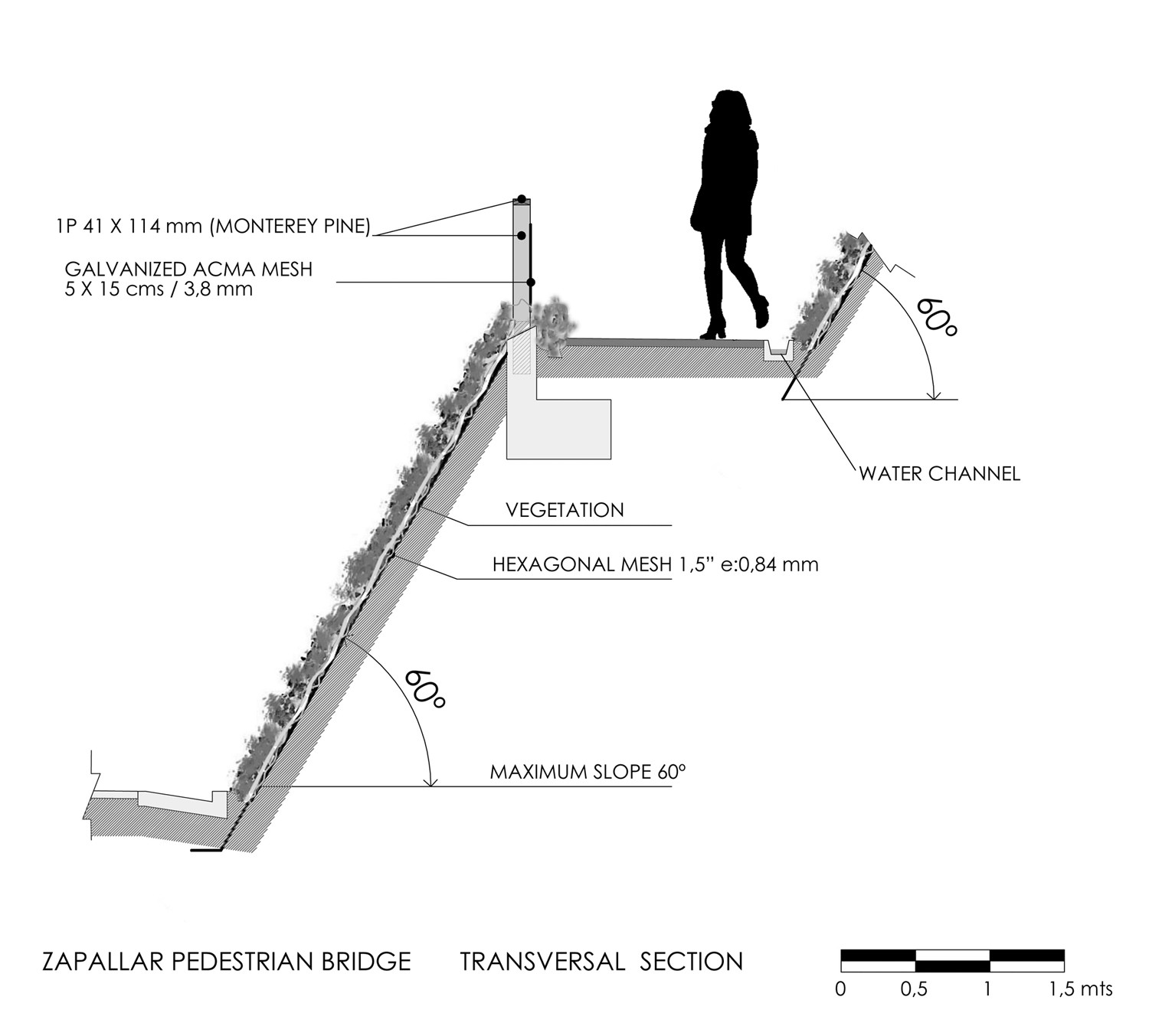 木造人行步橋 智利 Wood Pedestrian Bridge 剖面大樣圖 Section Zapallar Enrique Browne