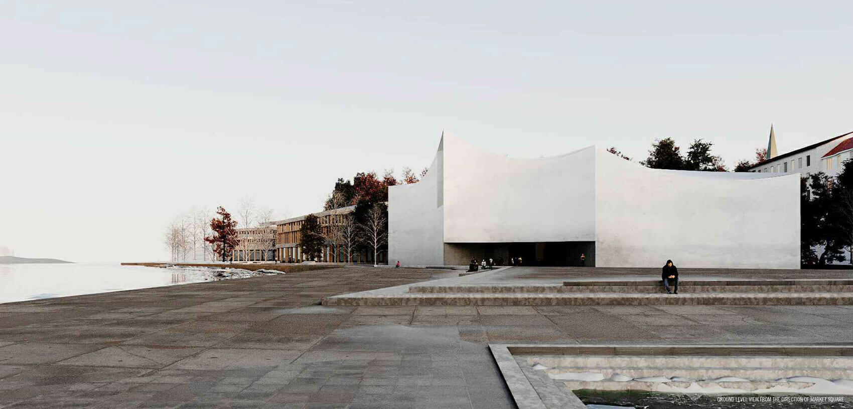 Ground level view of proposal 616: City Sky and Sea 提案編號616：「City, Sky and Sea」的地面視圖（圖片由芬蘭建築與設計博物館基金會提供）