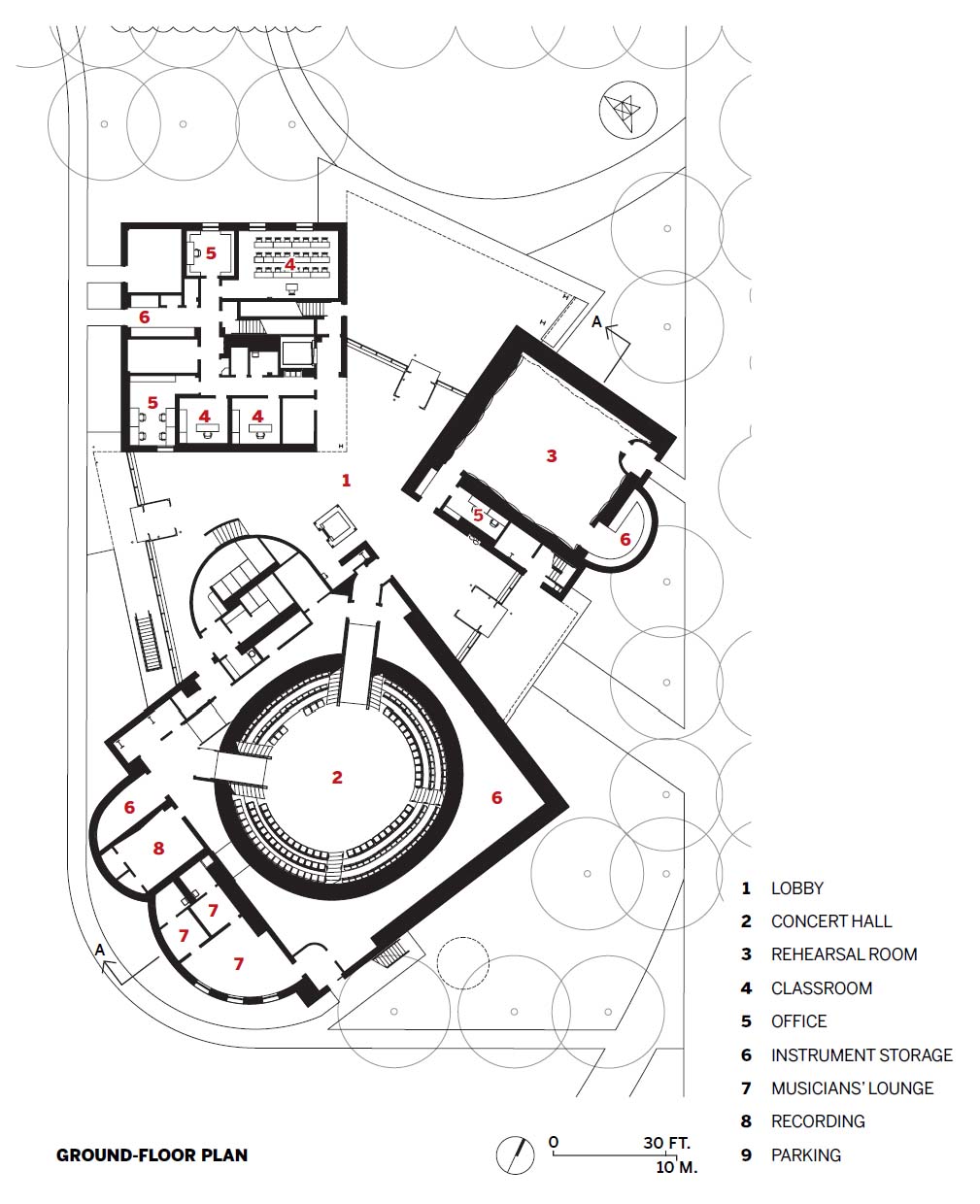平面圖 Plan Edward and Joyce Linde Music Building.
