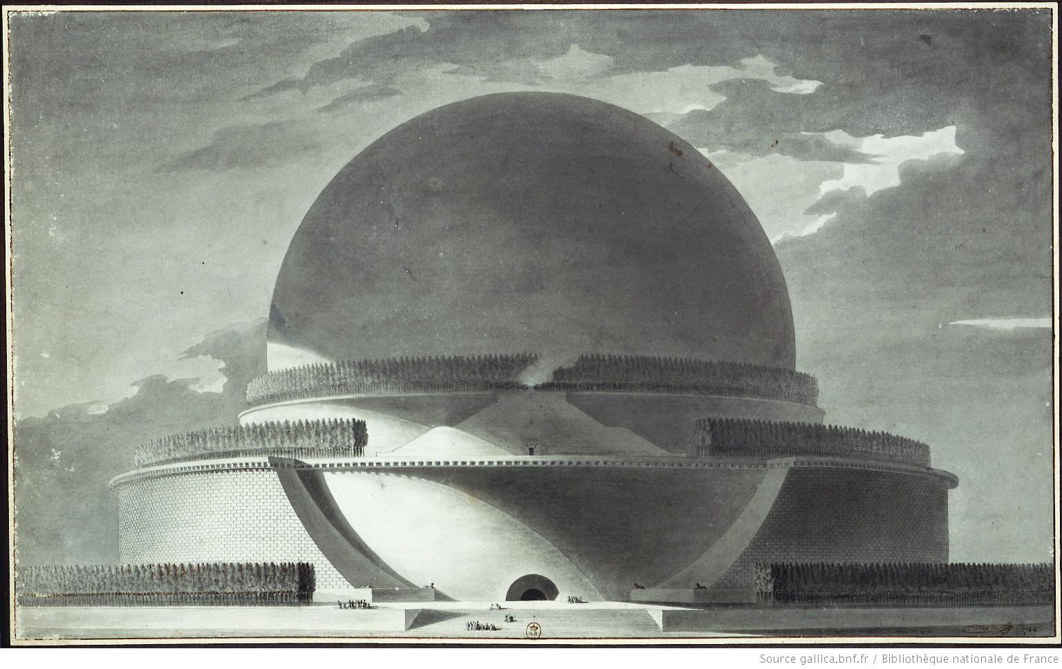 法國建築師艾蒂安-路易·布雷(Etienne-Louis Boullée) 為紀念偉大的英國物理學家、數學家、天文學家、自然哲學家,艾薩克·牛頓爵士(Sir Isaac Newton)而構思的「Cenotaph for Newton」牛頓紀念堂