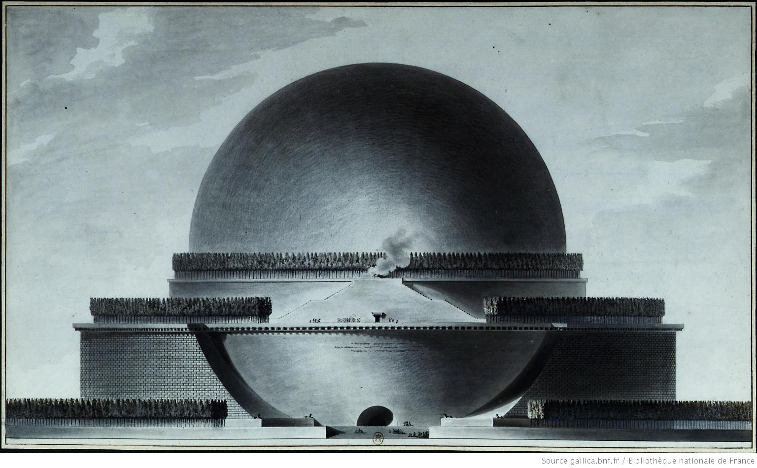 法國建築師布雷 Étienne-Louis Boullée 為牛頓(Isaac Newton)所設計的紀念堂(Cenotaph for Newton)