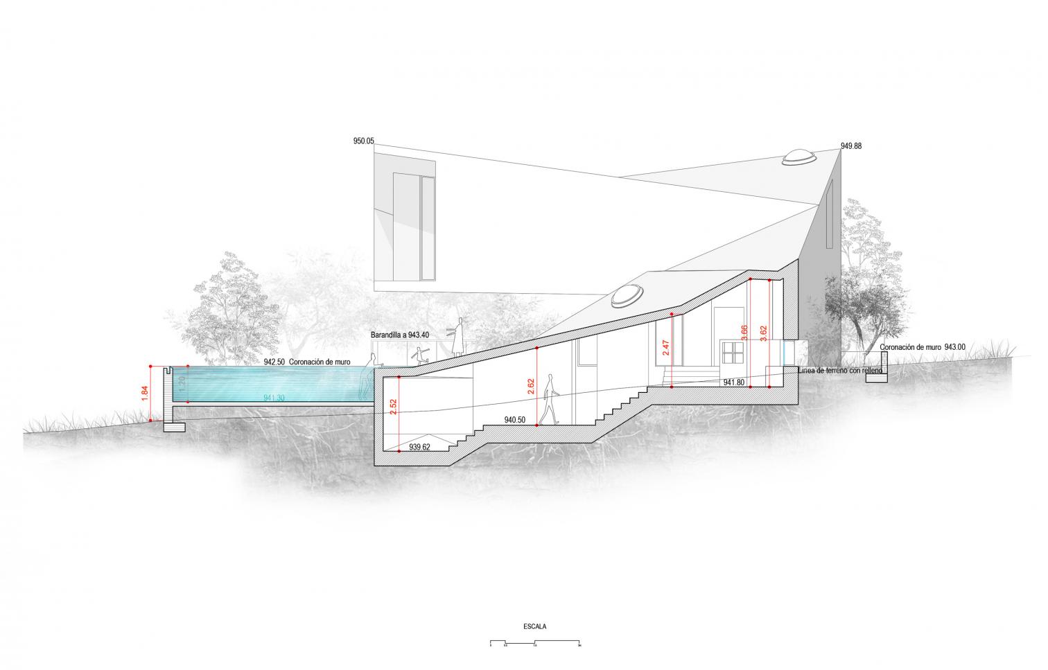 Piscina con casa en La Zubia (Granada) 剖面圖 Section