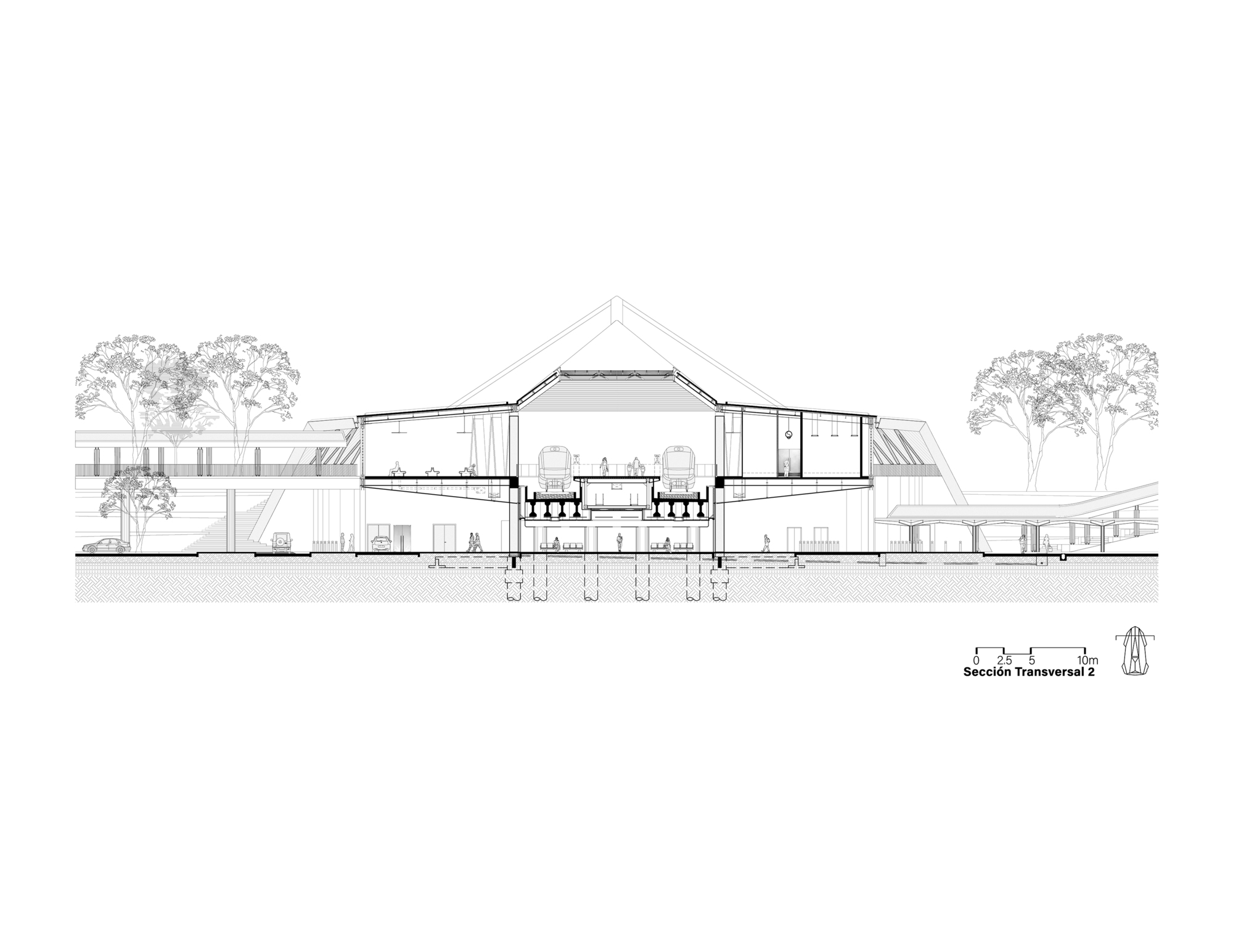 剖面圖 Section Palenque Station - Maya Train 墨西哥車站 Estación de Palenque DAFdf arquitectura Y urbanismo
