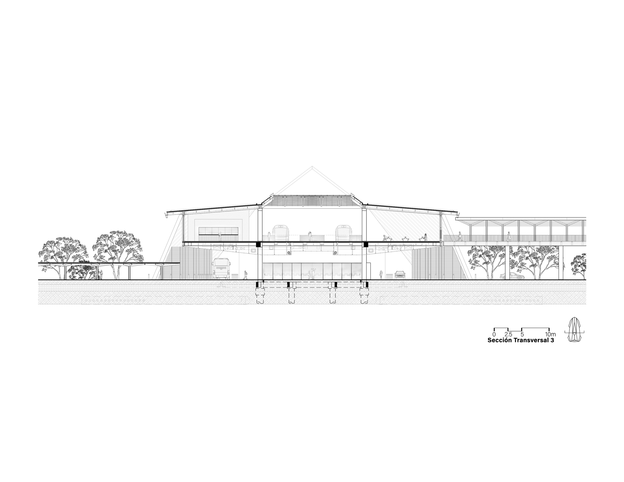 剖面圖 Section Palenque Station - Maya Train 墨西哥車站 Estación de Palenque DAFdf arquitectura Y urbanismo