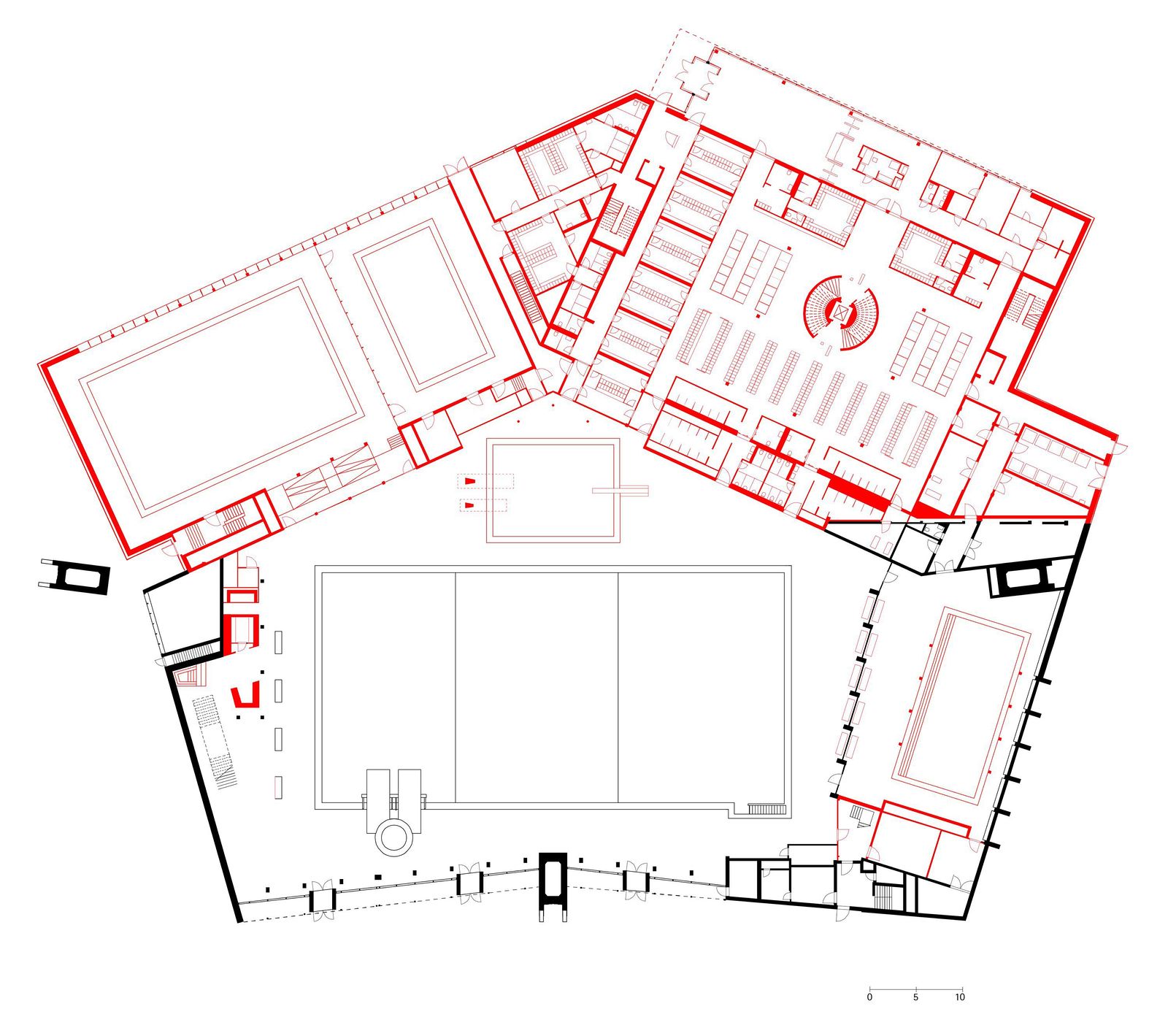 平面圖：紅色部分為增建空間