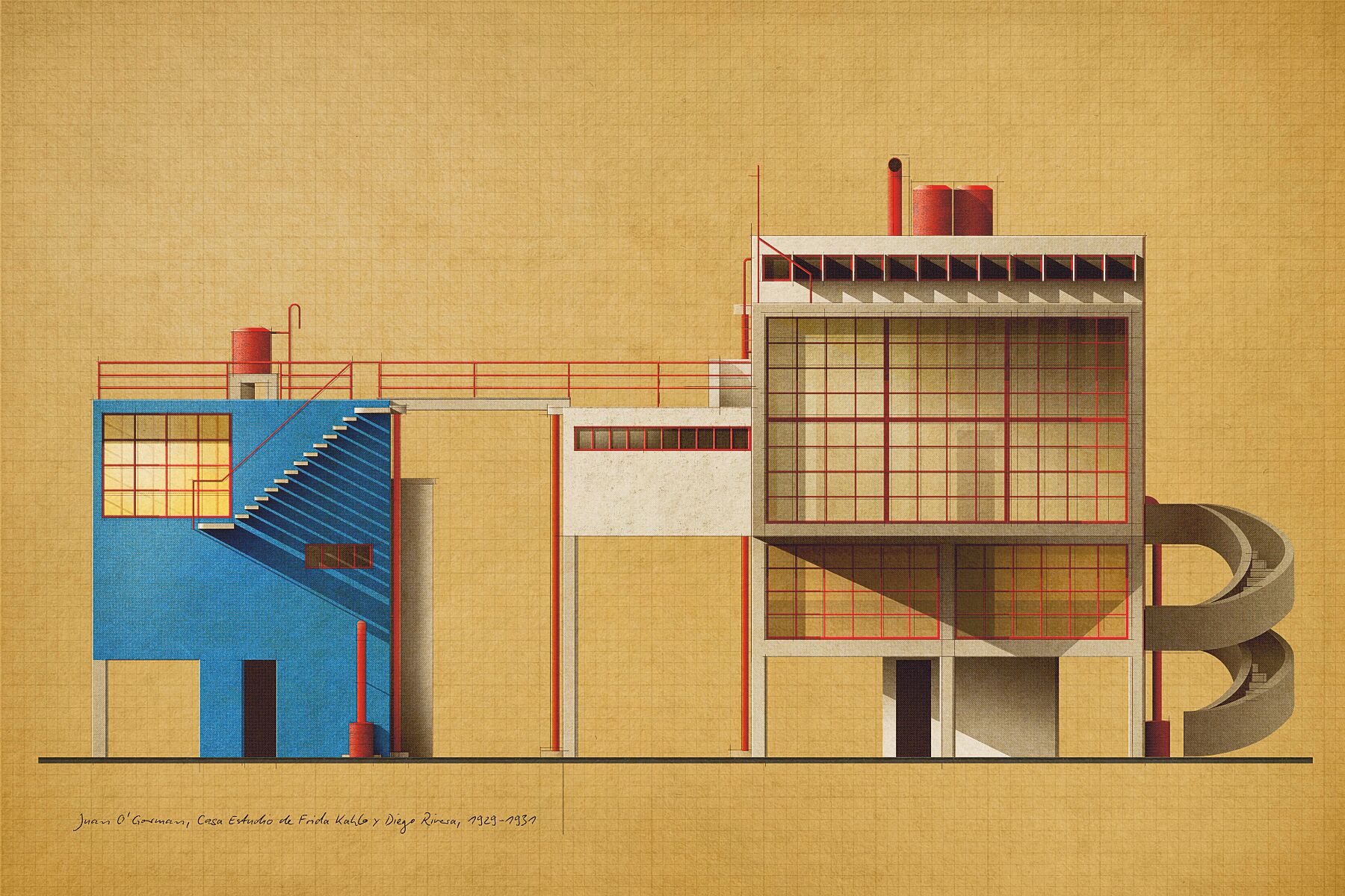 Juan O’Gorman, Casa Estudio de Frida Kahlo y Diego Rivera, 1929-1931