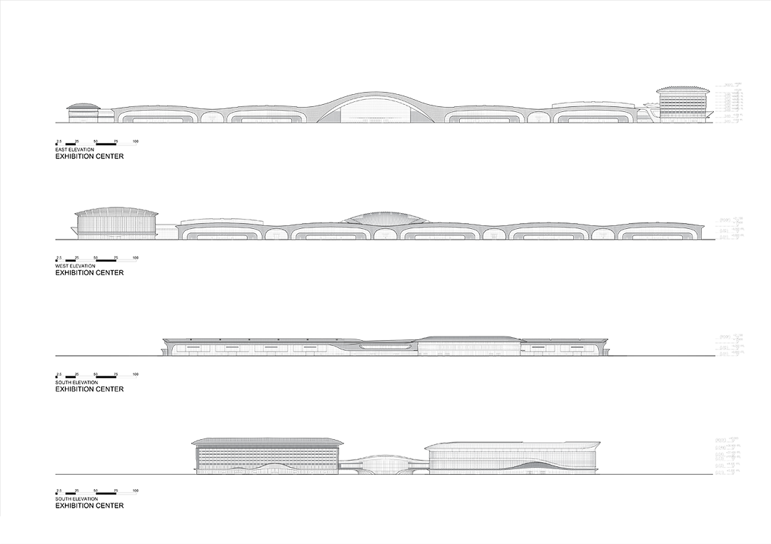 展覽中心立面圖 Elevation  Zaha Hadid Architects 北京首都國際會展中心 Capital International Exhibition and Convention Centre