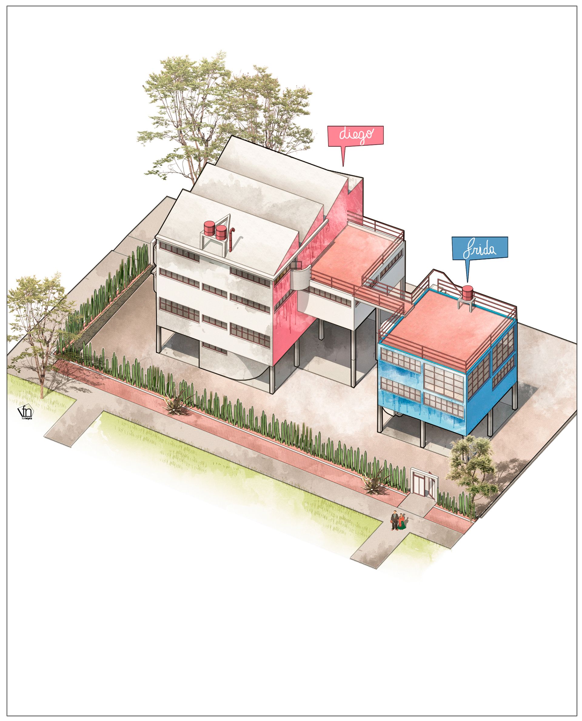 Fer Neyra 繪製的 Casa Estudio, "Friducha y el Panzón" (Kahlo/Rivera)