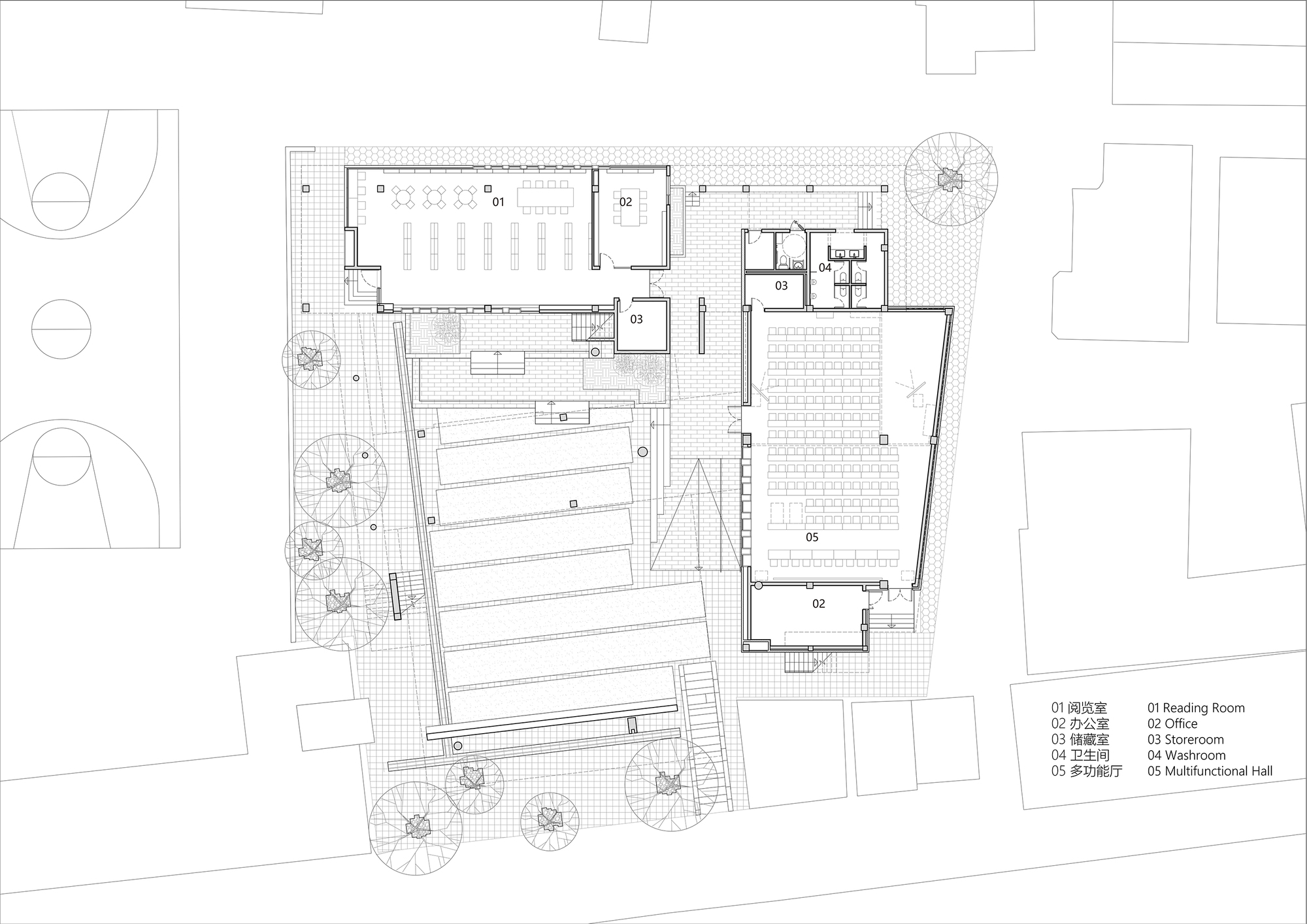 廣東 湛江 吳川市吳陽鎮人民政府 吳陽文化站一層平面圖 Ground Floor Plan  WAU建築事務所