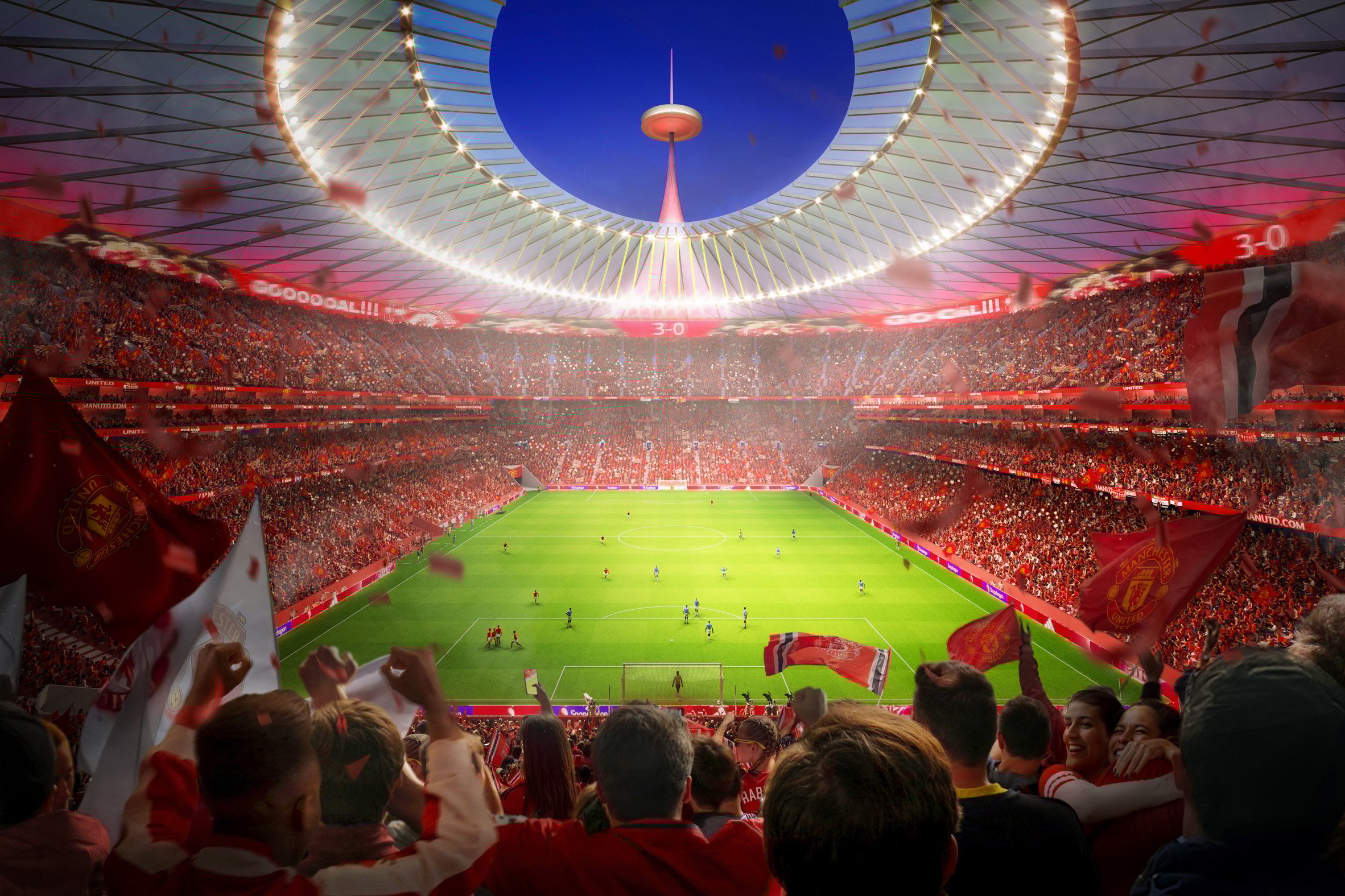 英國建築巨擘Foster + Partners 曼聯 球場 Foster + Partners unveils 100,000-seat stadium for Manchester United 這項工程從球迷的體驗出發,讓他們比以往更接近球場,並透過聲學設計營造出震撼的歡呼聲