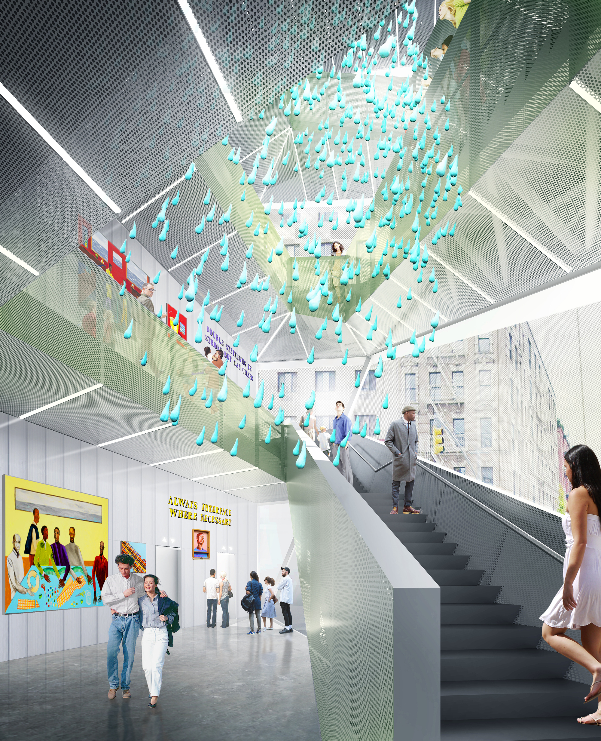 OMA 重松象平 紐約 新當代藝術博物館(The New Museum) 增建改進的垂直動線將包括一座中庭樓梯,提供社區景觀,天井甚至可以成為特定場域的裝置藝術展示空間