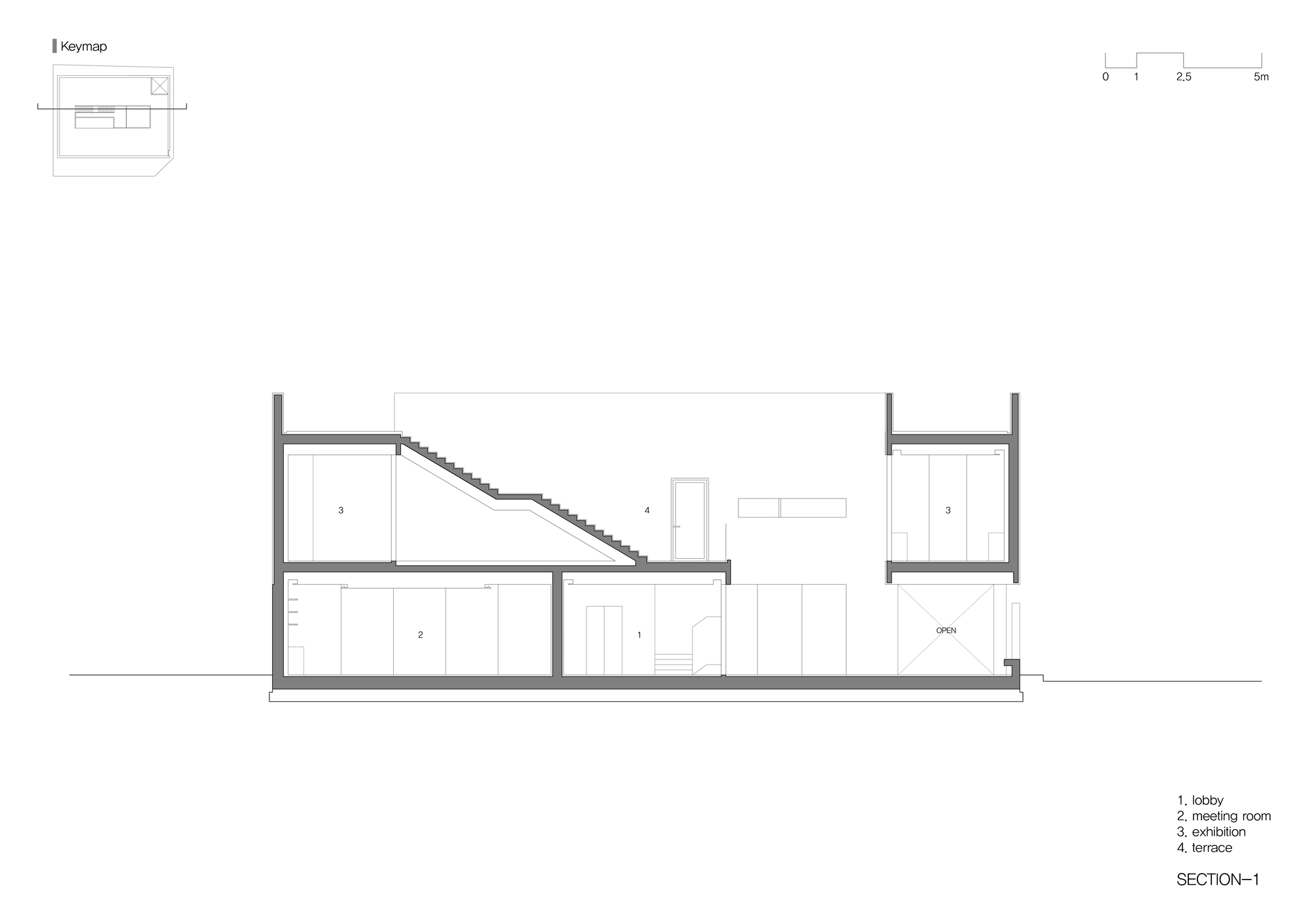 剖面圖 Section 韓國釜山松亭 (Songjeong, Busan, South Korea) Oztile Showroom 展示間室內設計