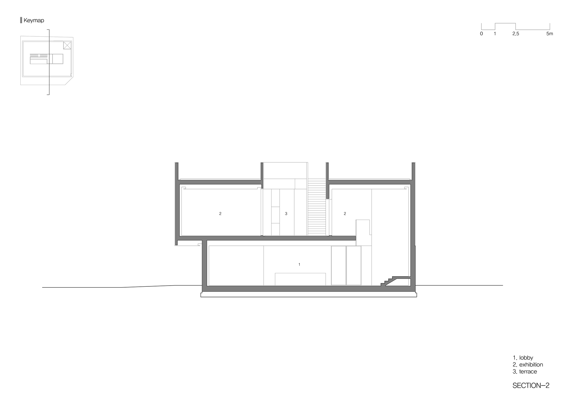 剖面圖 Section 韓國釜山松亭 (Songjeong, Busan, South Korea) Oztile Showroom 展示間室內設計