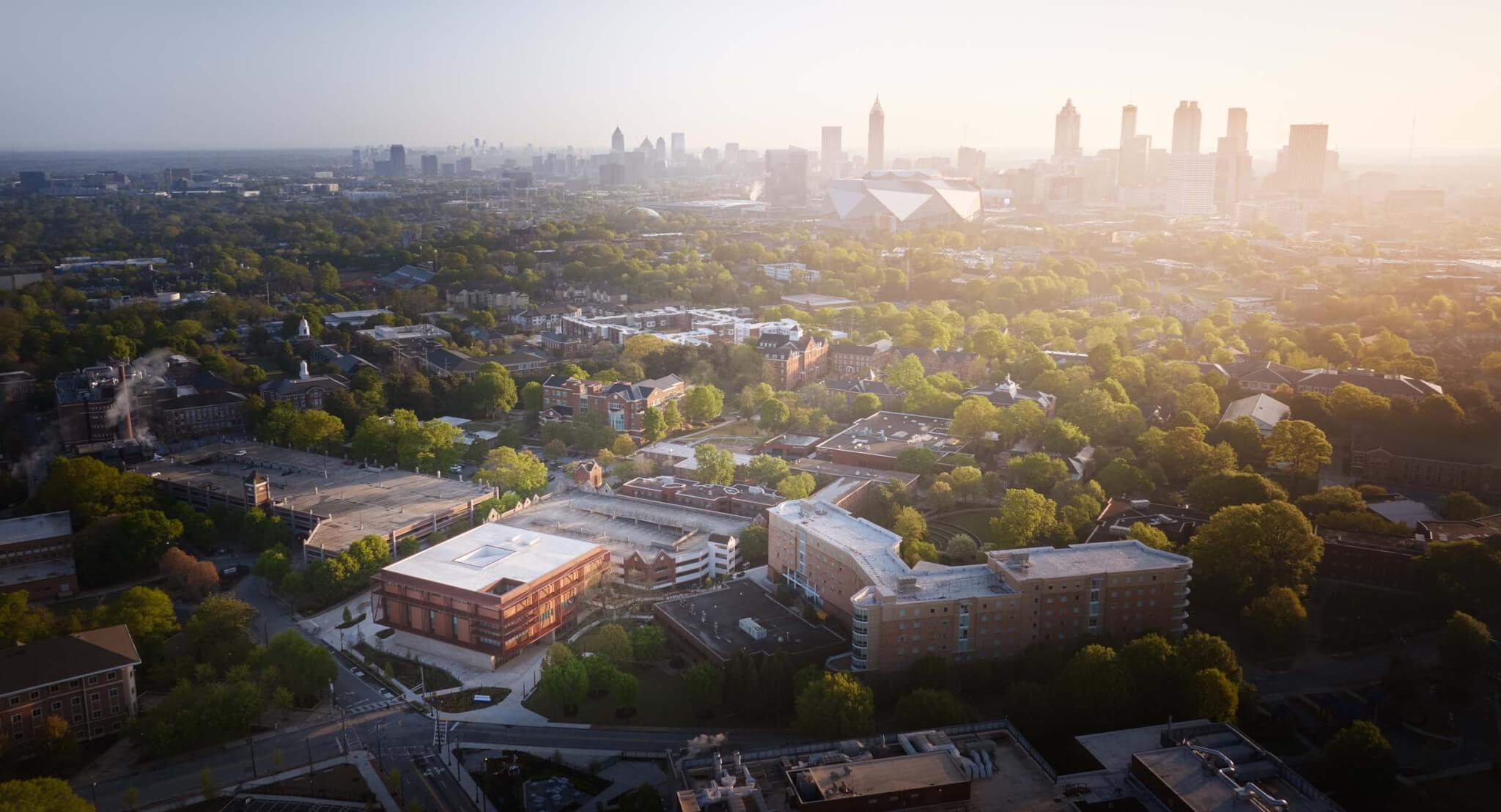 aerial view of new building by studio gang for spelman college The Mary Schmidt Campbell Center for Innovation & the Arts designed by Studio Gang is located at the edge of the Spelman College campus, to allow for public engagement. (Tom Harris)