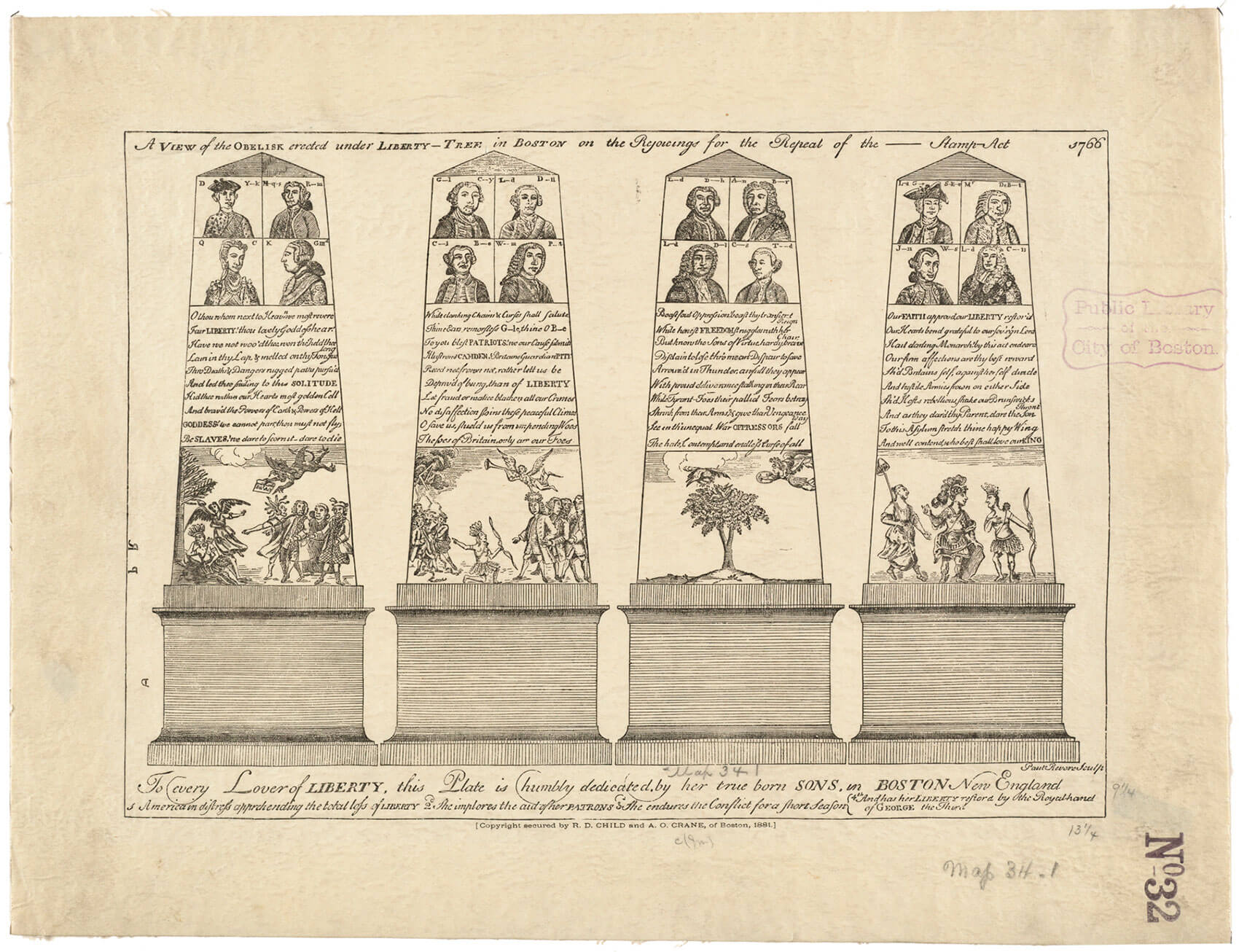 Martz 從 1765 年 Stamps Act 叛亂後豎立的方尖碑中找到靈感。(Boston Public Library/Wikimedia Commons/CC BY 2.0)