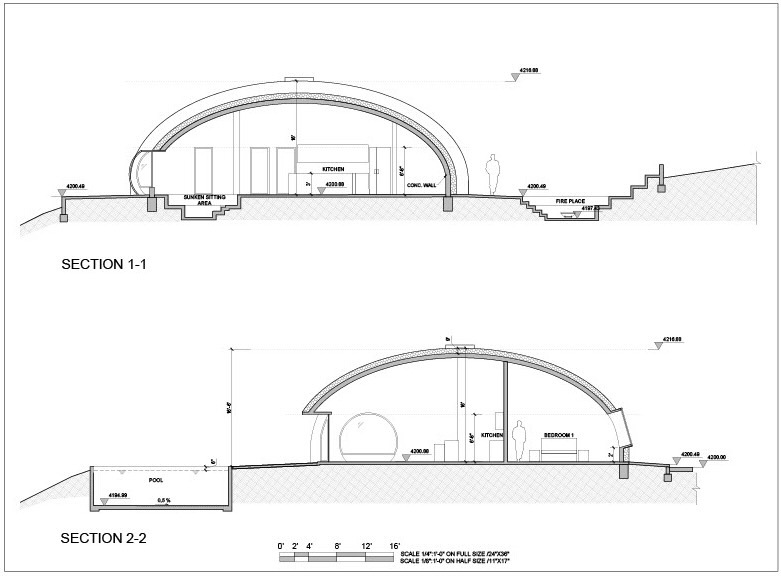 Anastasiya Dudik 美國加州私人住宅 Hata Dome  剖面圖 Section