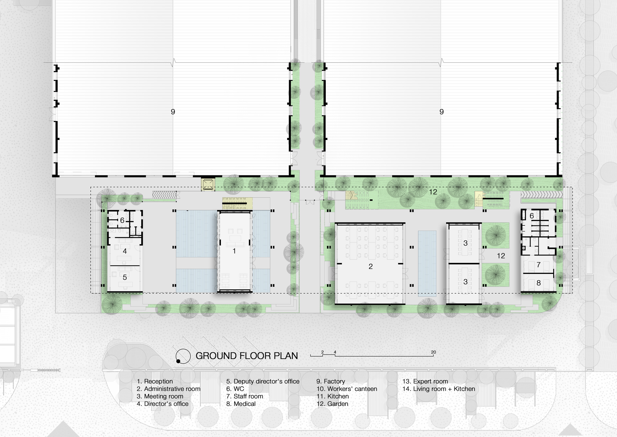 Textile Factory Office 紡織工廠辦公大樓 峴港 越南廠辦 Ho Khue Architects 地面層平面圖 Ground Floor Plan