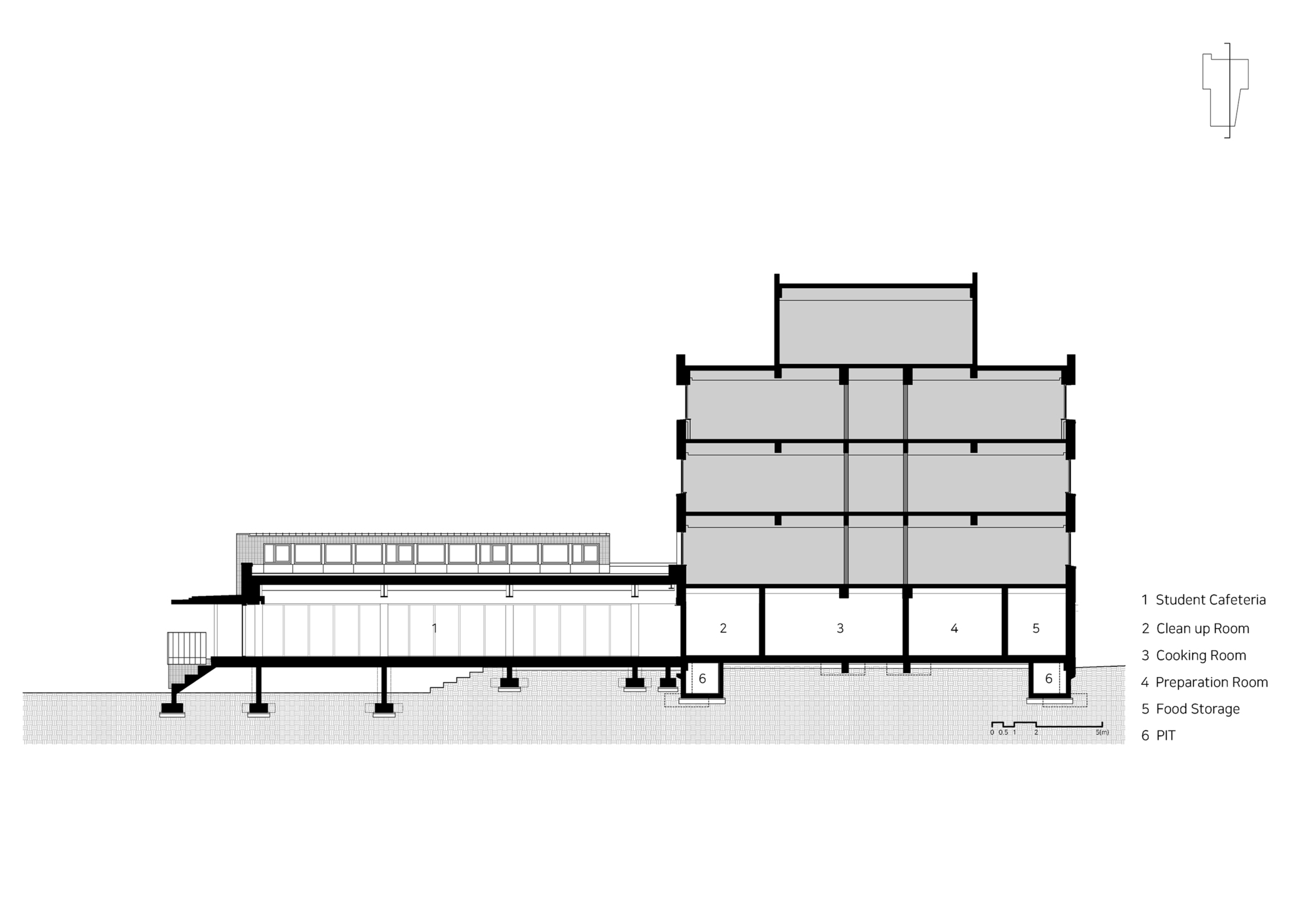 B GROUND ARCHITECTS 韓國首爾市蘆原區未來產業科學高等學校 (미래산업과학고등학교) 食堂增建工程 剖面圖 Section