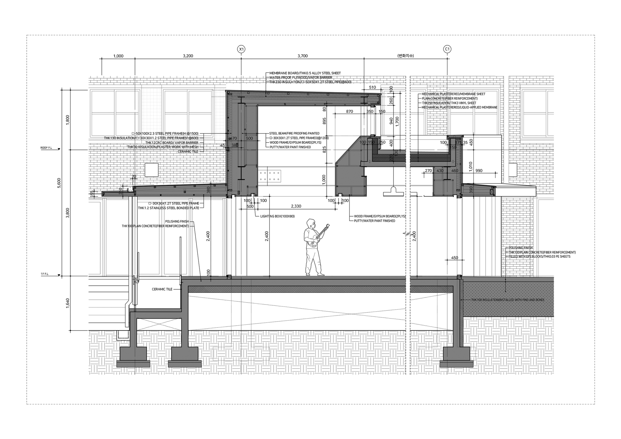 剖面圖 Section B GROUND ARCHITECTS 韓國首爾市蘆原區未來產業科學高等學校 (미래산업과학고등학교) 食堂增建工程