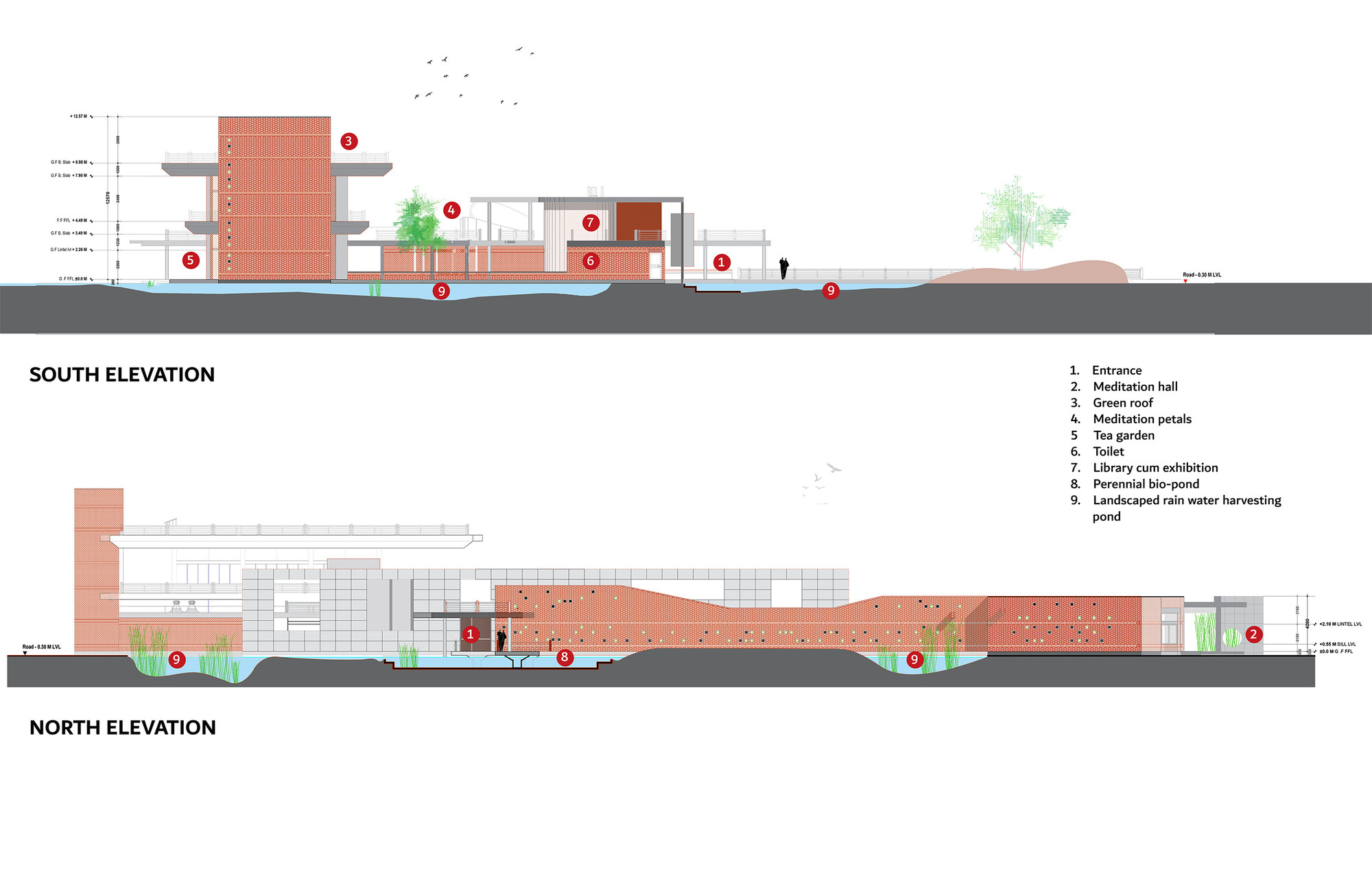 立面圖 Elevation 共生聖殿 Studio Naqshbandi 印度 SAIL Center
