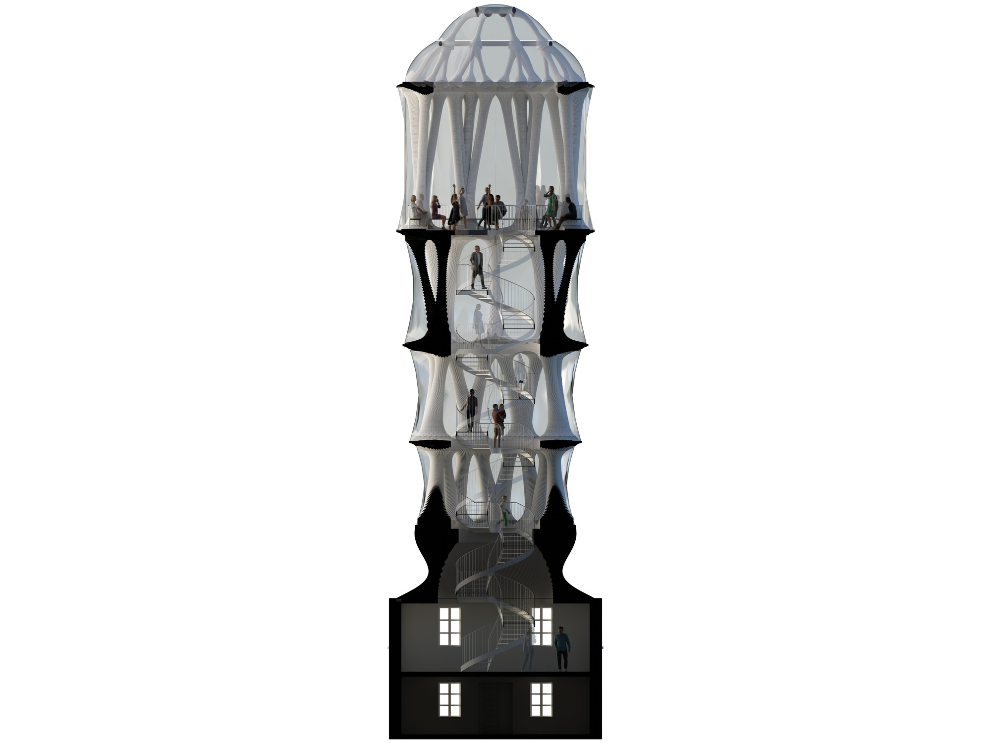 3D列印的「Tor Alva」樓高四層,獨特外型靈感汲取自層層疊疊的精緻蛋糕,藉此向格勞賓登(Graubünden)地區糕點師們的輝煌歷史致意
