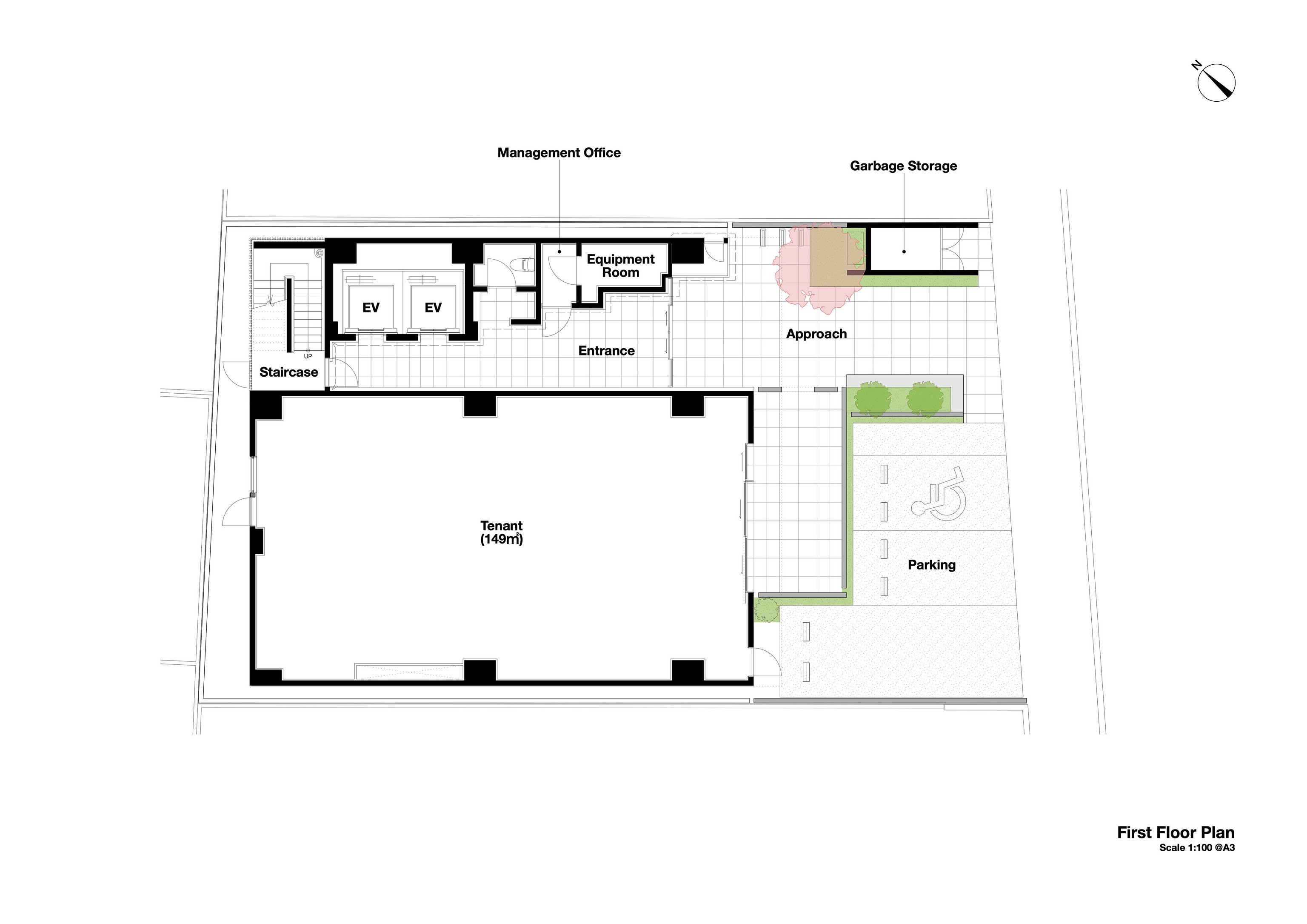 迫慶一郎 Keiichiro Sako SAKO建築設計工場 SAKO Architects 福岡 VECTORS in Fukuoka 辦公大樓 地面層平面圖 Plan