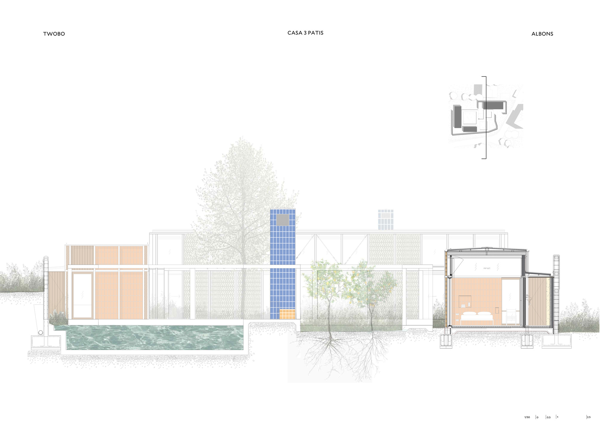 TwoBo arquitectura Spain 西班牙 Tres Patis House 私人住宅 剖面圖 Section